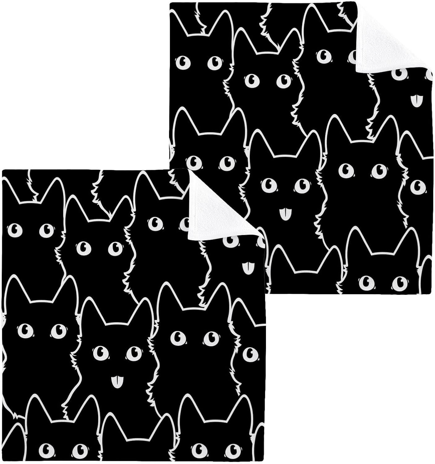 Halloween Cat Washcloths 2 Pack - Soft Absorbent Towels