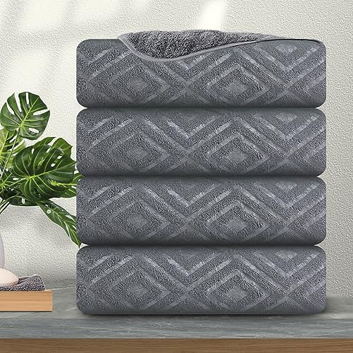 4 Pack Large Bath Towels Set Grey Oversized Sheet