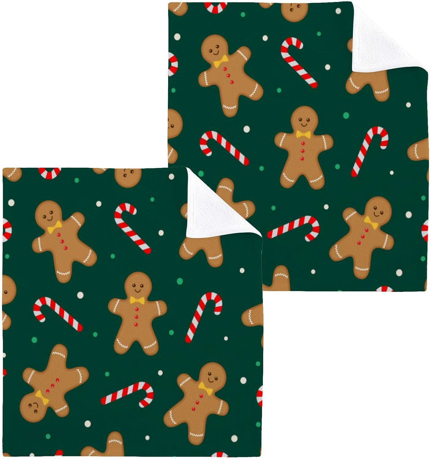 Christmas Gingerbread Man Washcloth Set 12x12 Soft Absorbent Washcloths