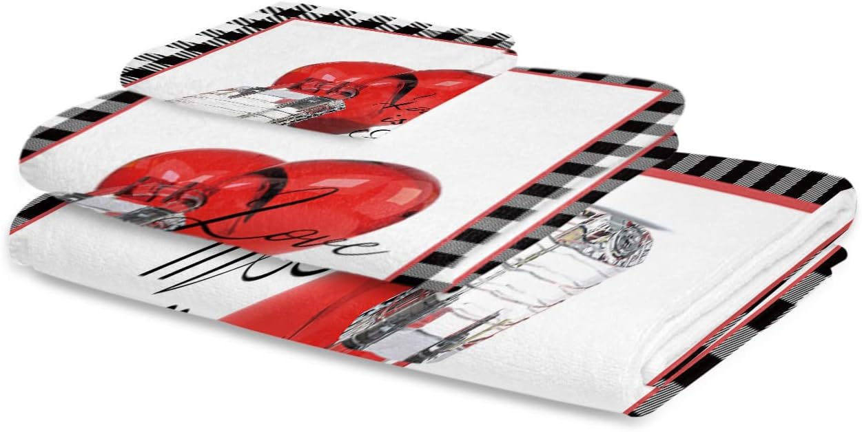 Multifunctional Valentines Bath Towels w Love Plaid Design