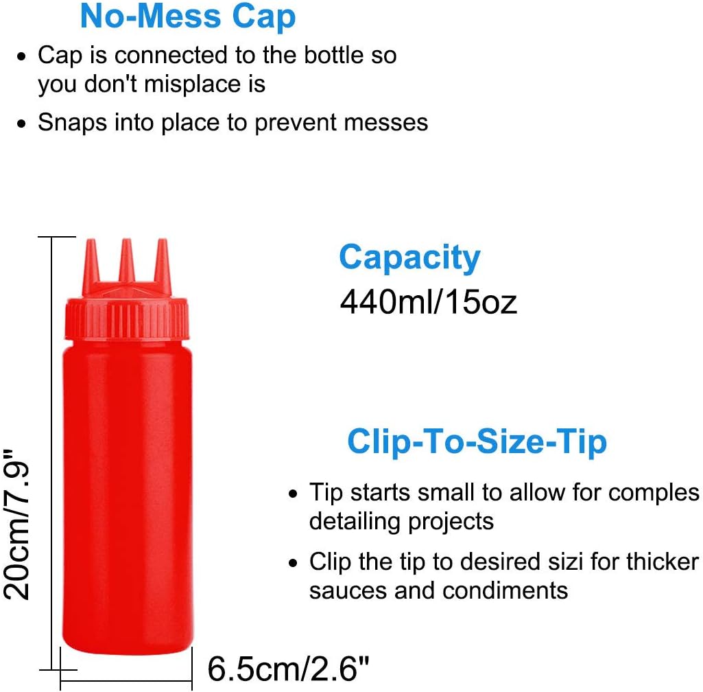 15oz Red Durable Squeeze Bottle Multi-Purpose Kitchen Tool Leak-Proof