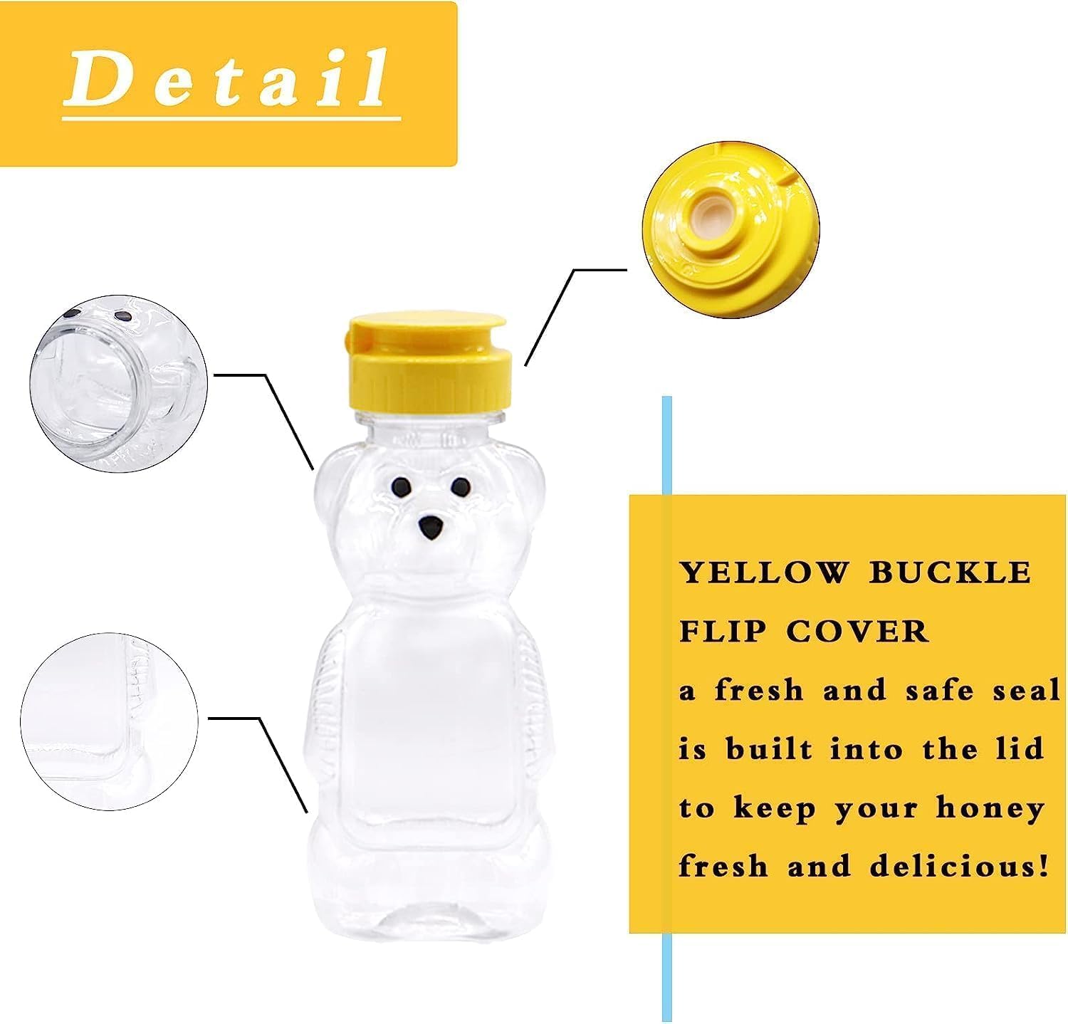 2Pcs Yellow Bear Honey Squeeze Bottles with Flip-top Lid