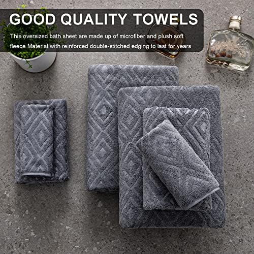 4 Pack Large Bath Towels Set Grey Oversized Sheet
