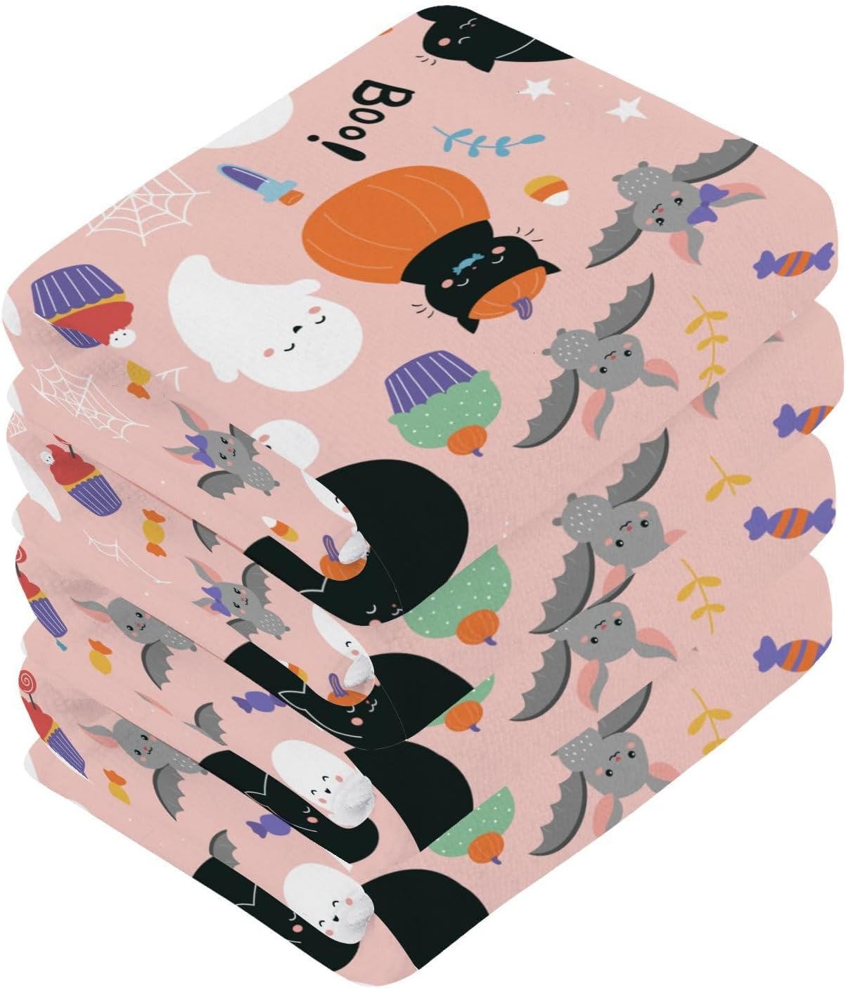 Cat Halloween Washcloth Set -Reusable Soft 12x12 Pkg of 2