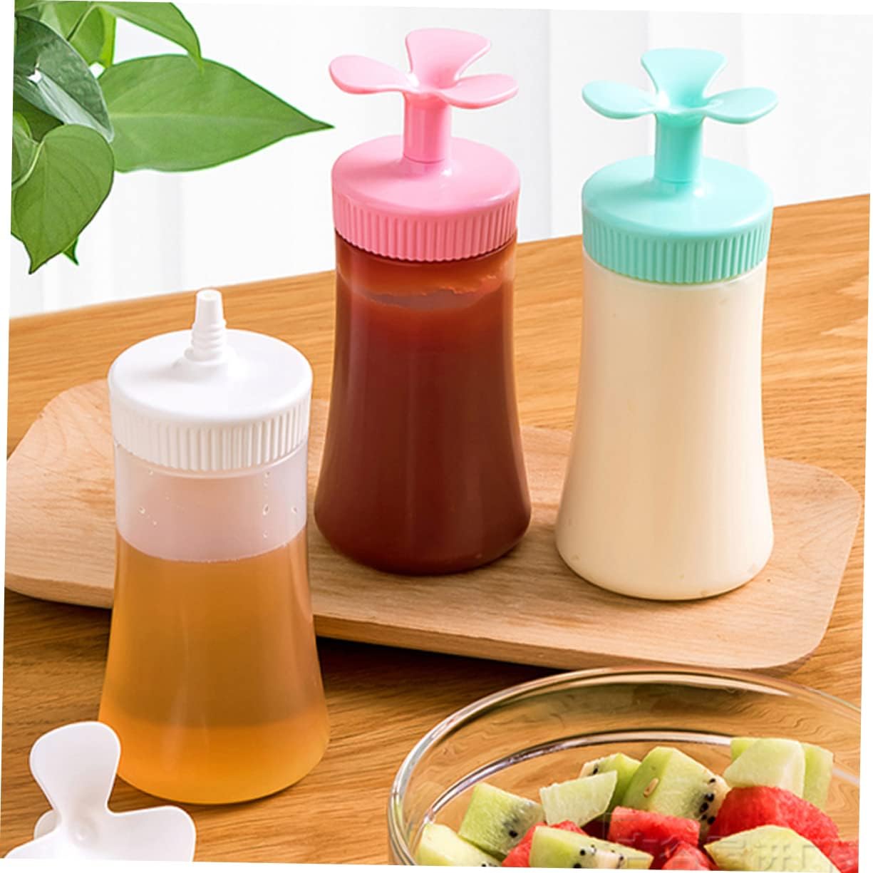 VOSAREA Condiment Bottles Set Squeeze Lid for Ketchup Mustard and Sauce