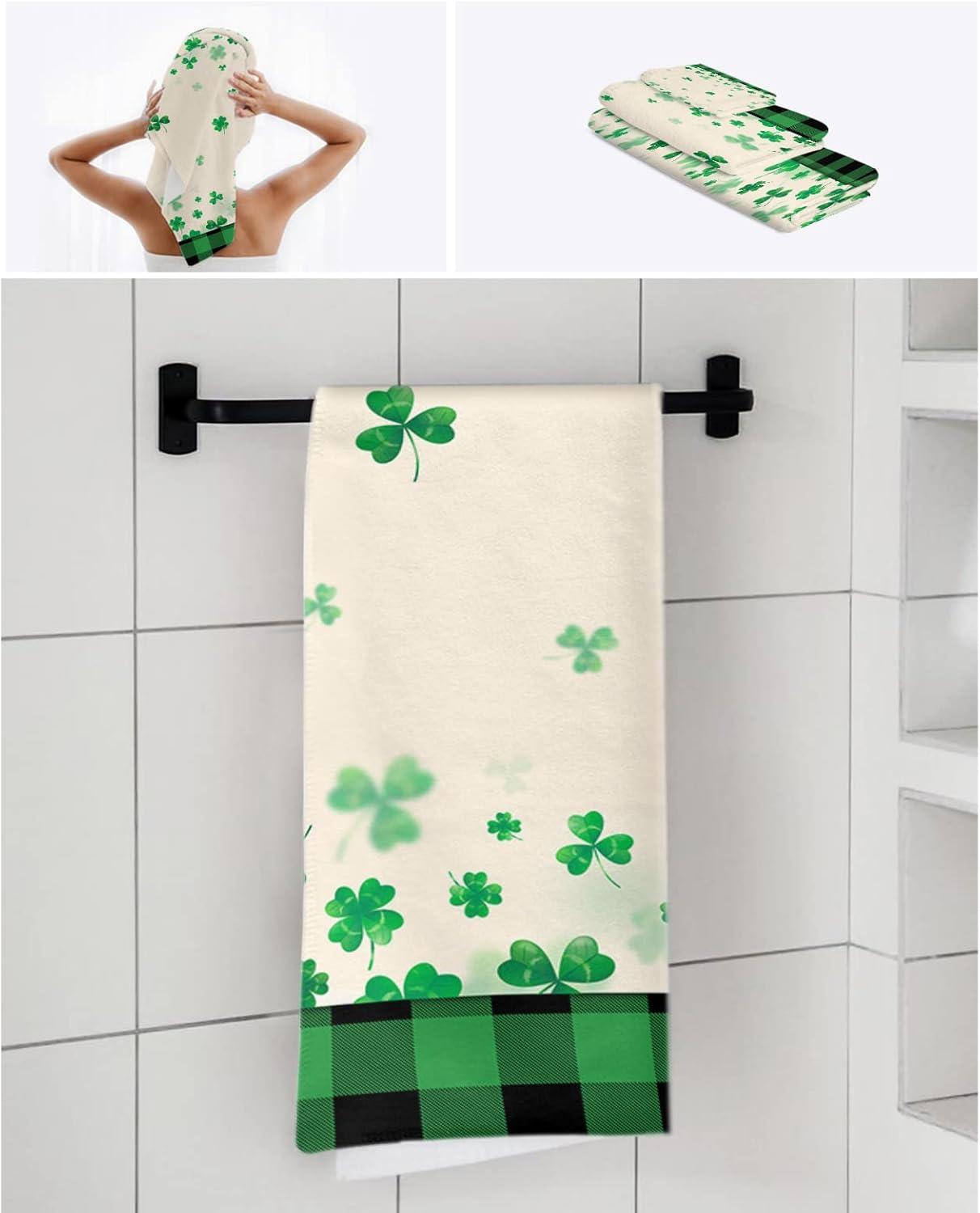 St Patricks Day shamrock bathroom towel set