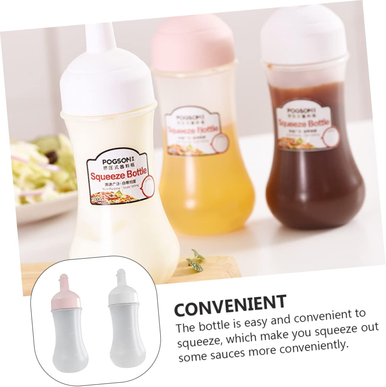 2x 350ml Squeeze Bottles Kitchen Condiment Dressing Dispensers