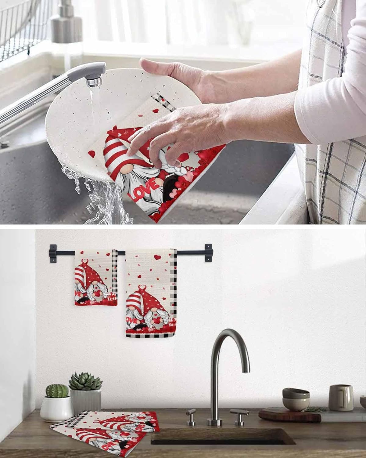 Valentines Day Waffle Towel Set Buffalo Black Gnomes Love