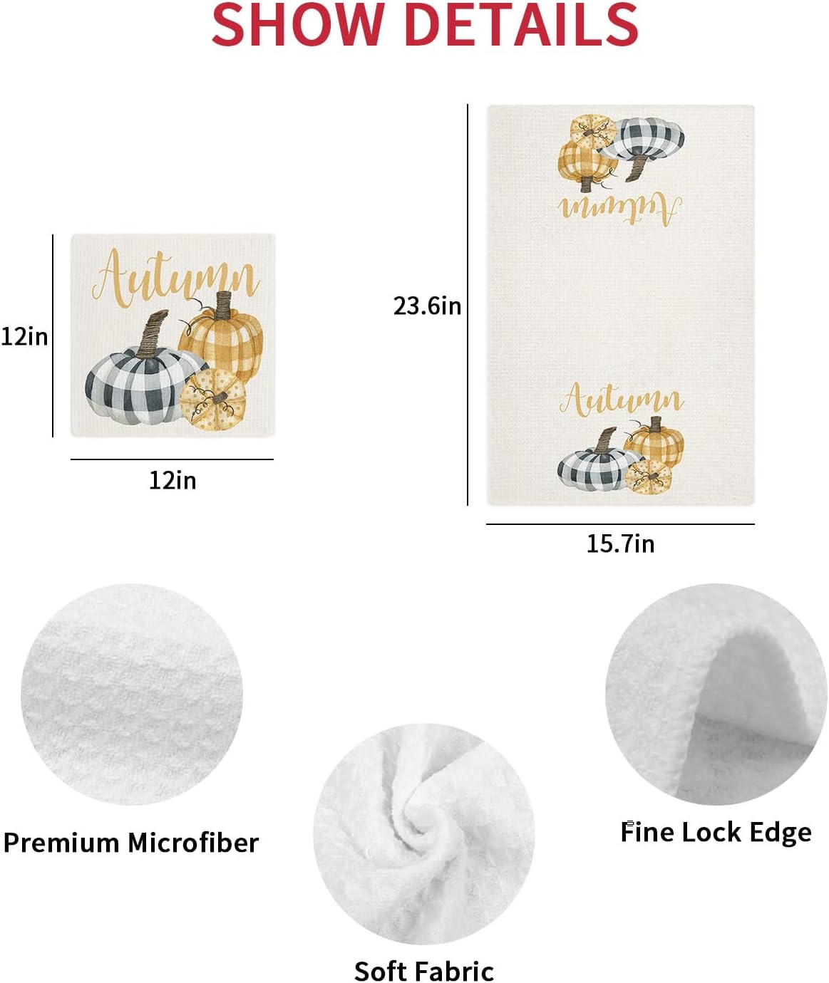 Thanksgiving Fall Waffle Dish Towels Set of 4