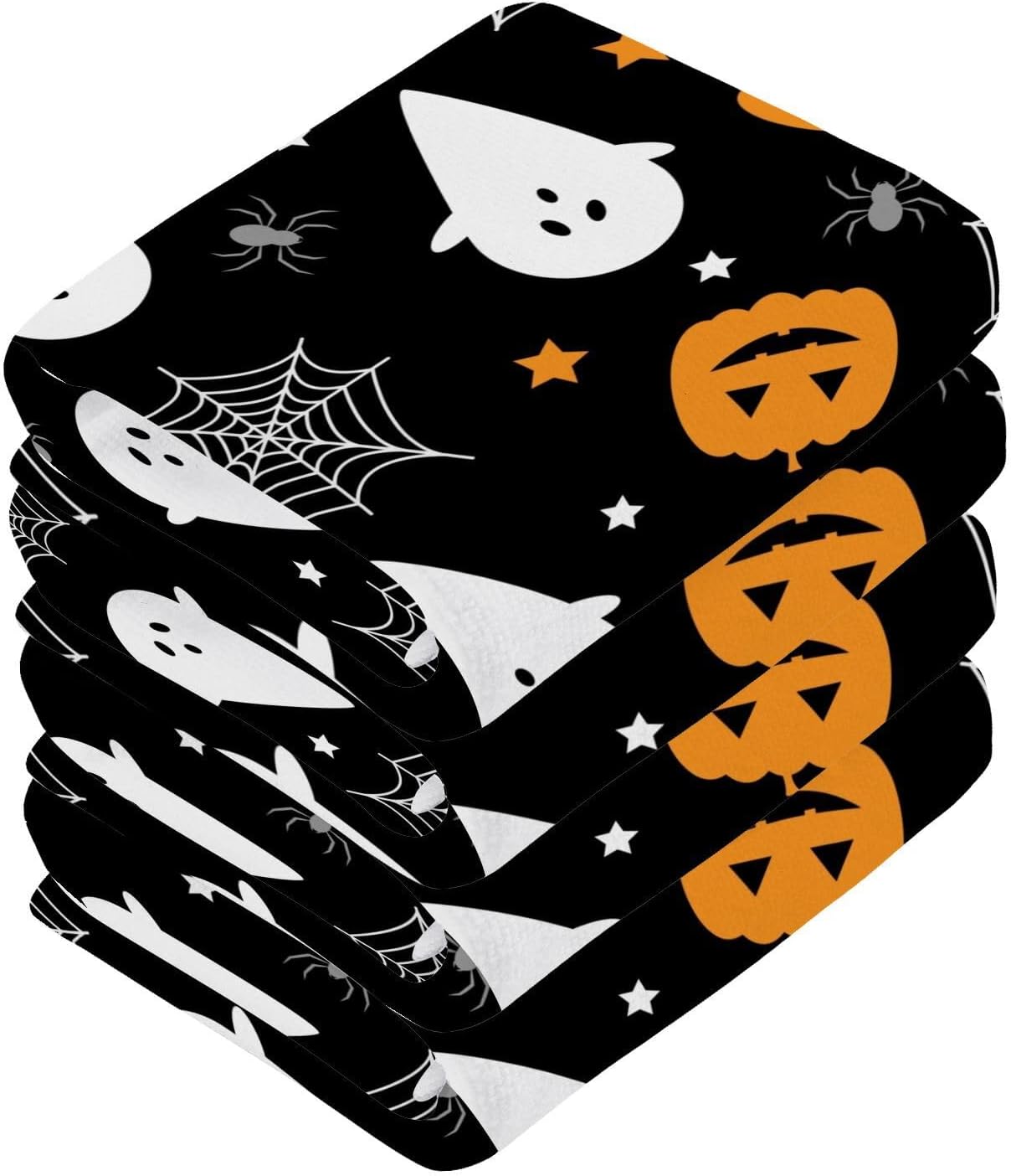 Halloween Pumpkin Ghost Soft Washcloths 12x12 Reusable Face Towels for Kids