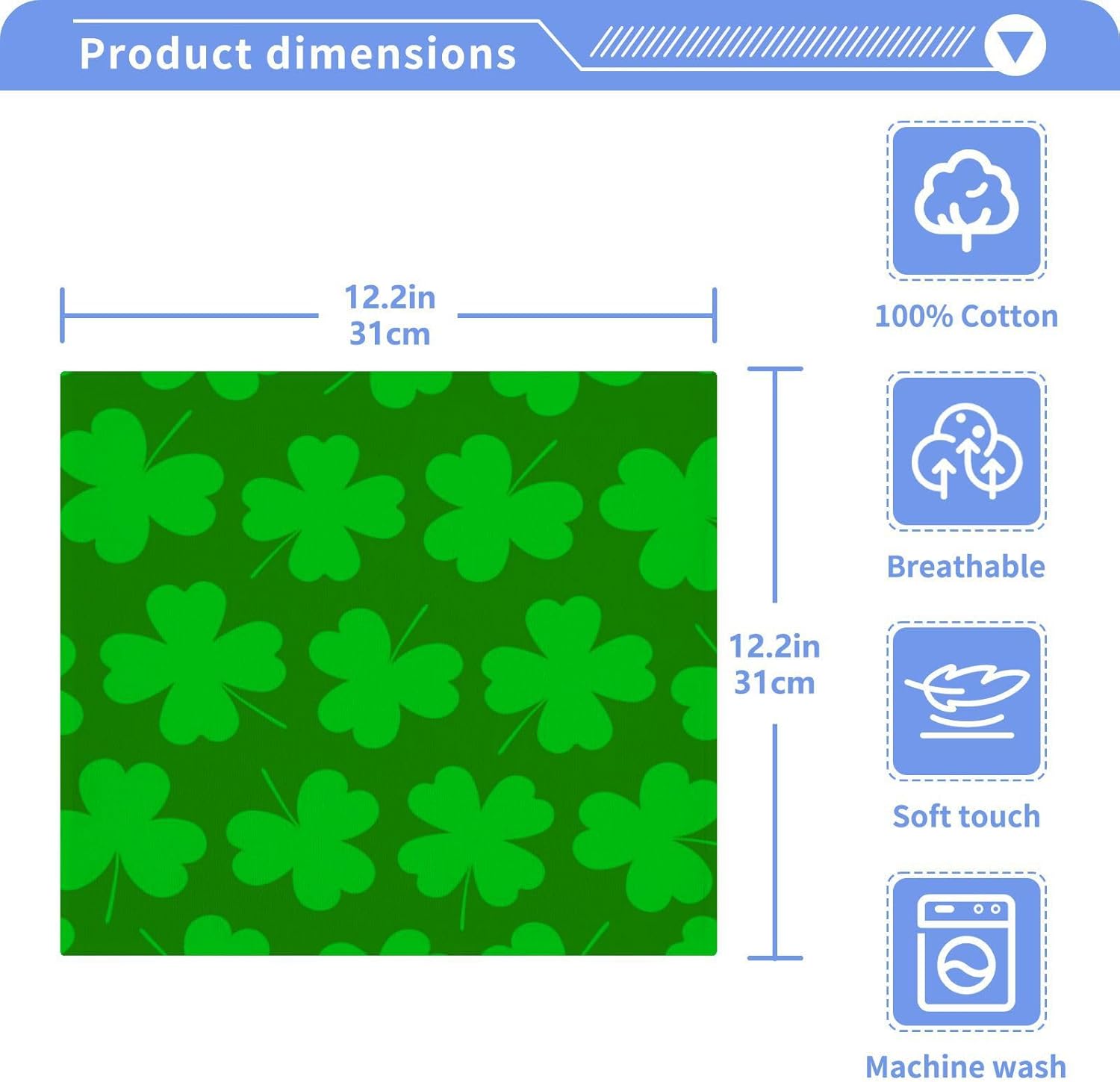 St Patricks Day Clover - 2-Pack _soft Cotton Baby Face Towels Reusable Durable