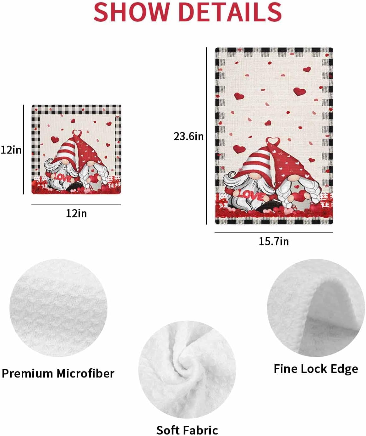 Valentines Day Waffle Towel Set Buffalo Black Gnomes Love