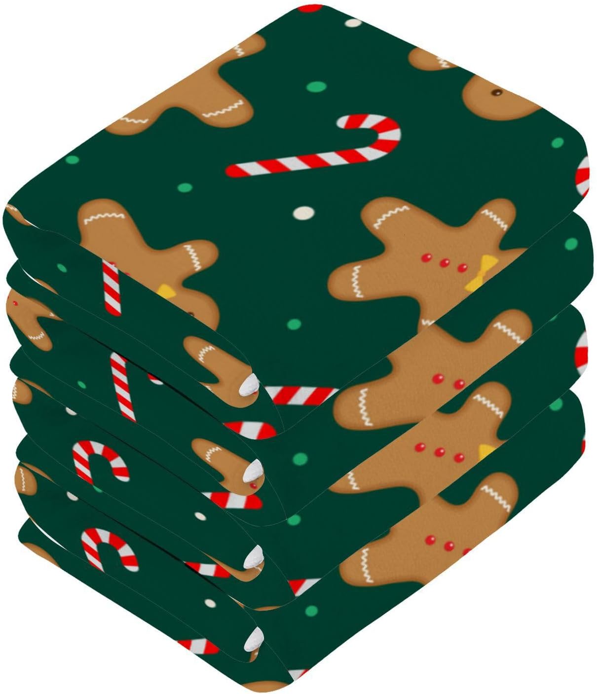 Christmas Gingerbread Man Washcloth Set 12x12 Soft Absorbent Washcloths