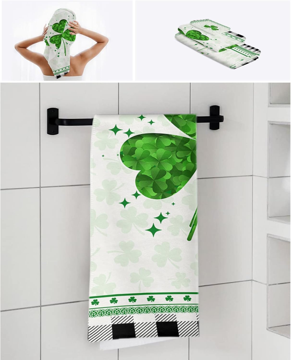 St Patricks Day Shamrock Bathroom Towels Soft Quick-Dry Perfect for Relaxation