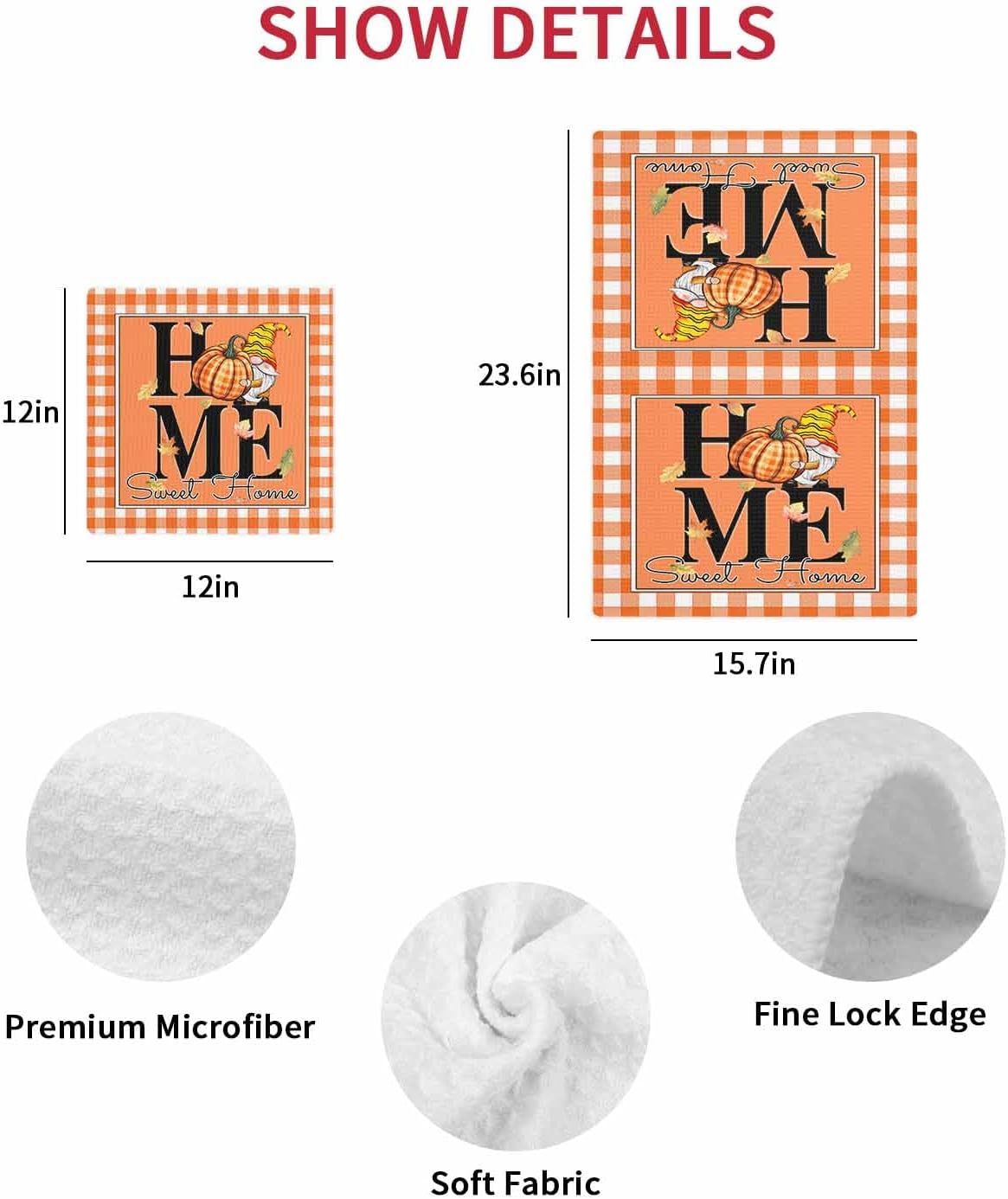Happy Thanksgiving Waffle Hand Towels Set of 2 Orange Plaid Design