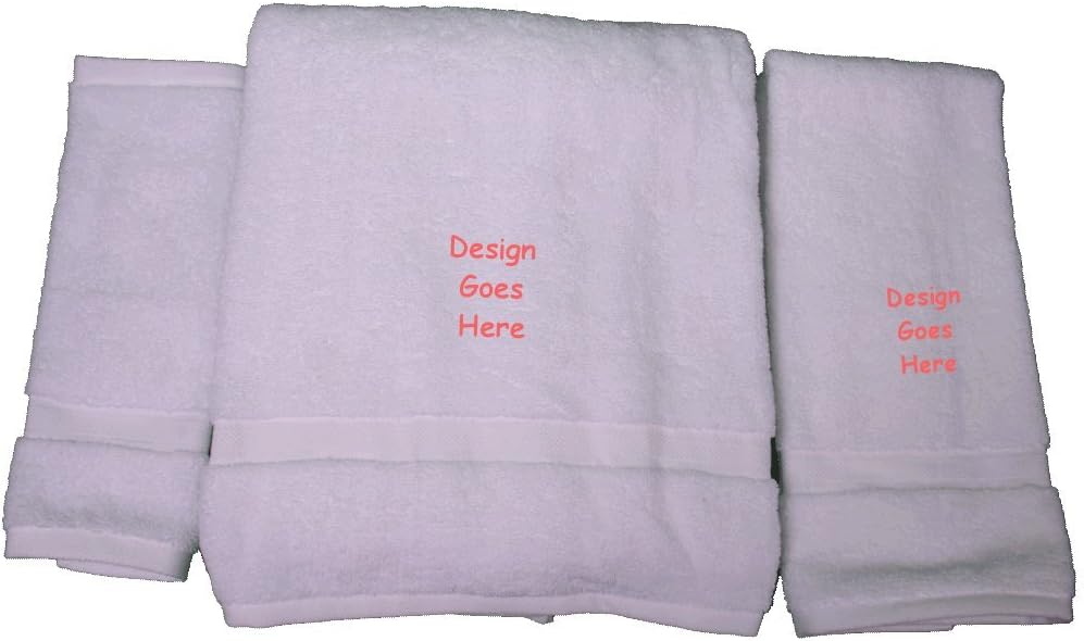 3-Piece Bath Towel Set with Embroidered Designs - Beige