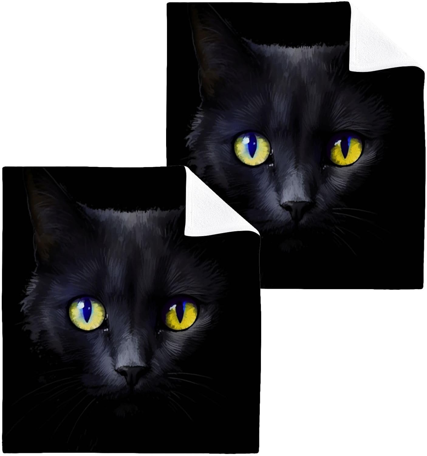 Black Cat Washcloths 2 Pack Soft Absorbent Cotton Face Towels