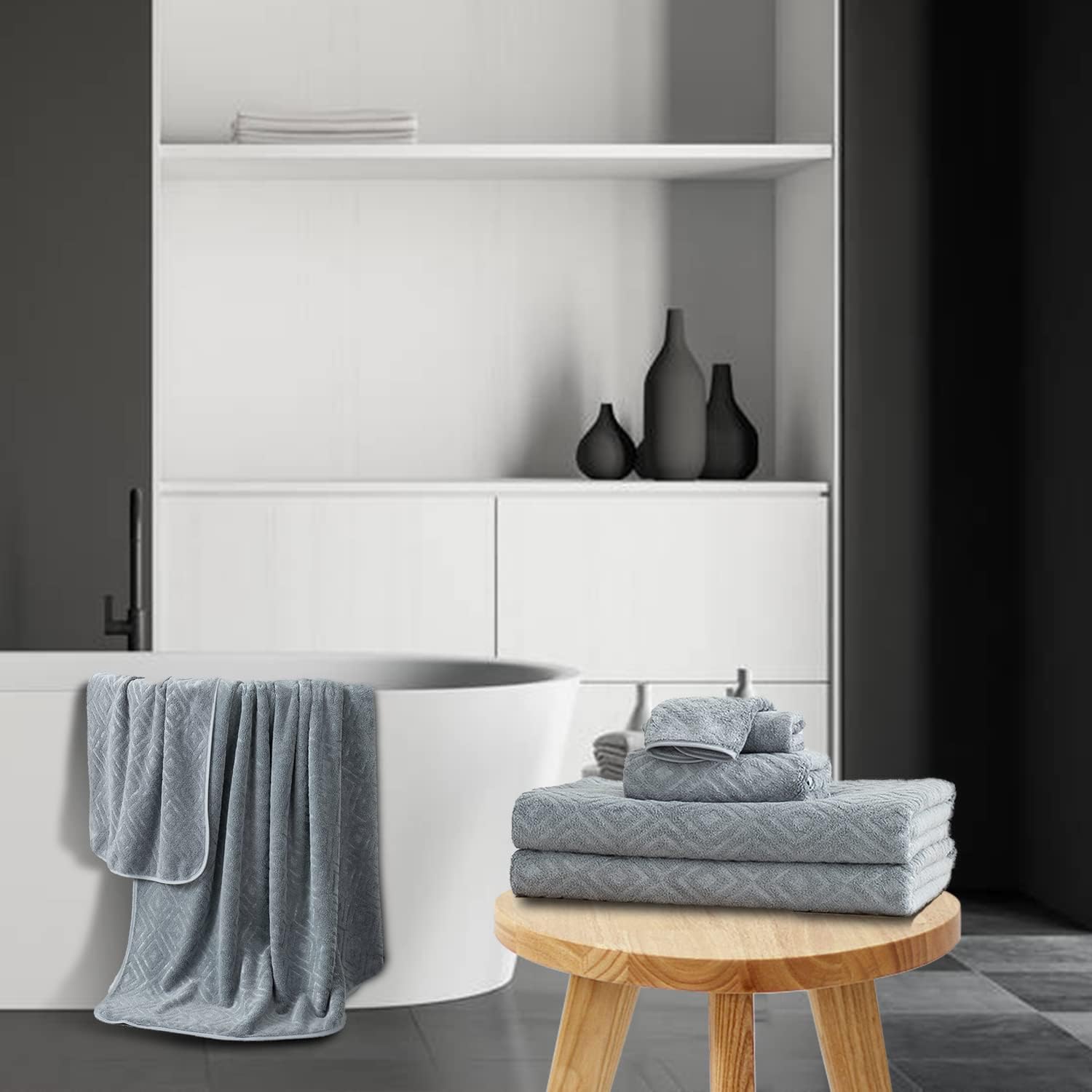 4 Pack Large Bath Towels Set Grey Oversized Sheet