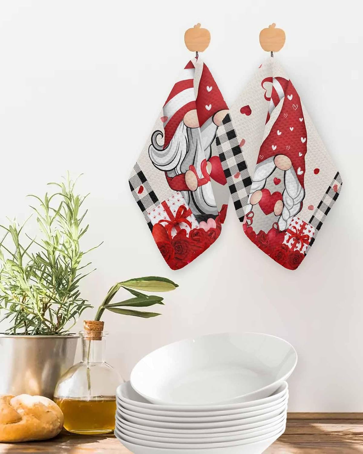 Valentines Day Waffle Towel Set Buffalo Black Gnomes Love