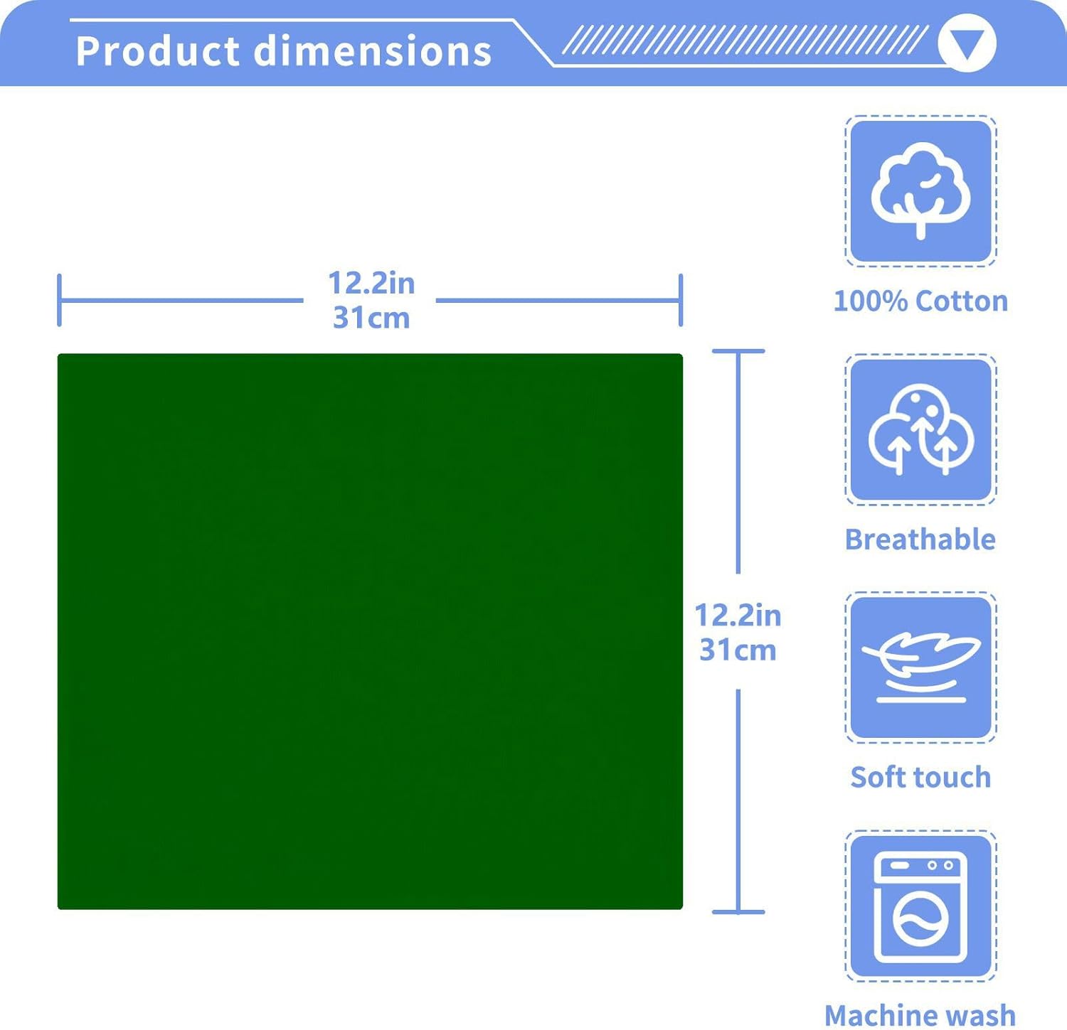 KEIGE 2Pcs Dark Green Washcloths Soft Durable 12x12in Bathroom Kitchen Use