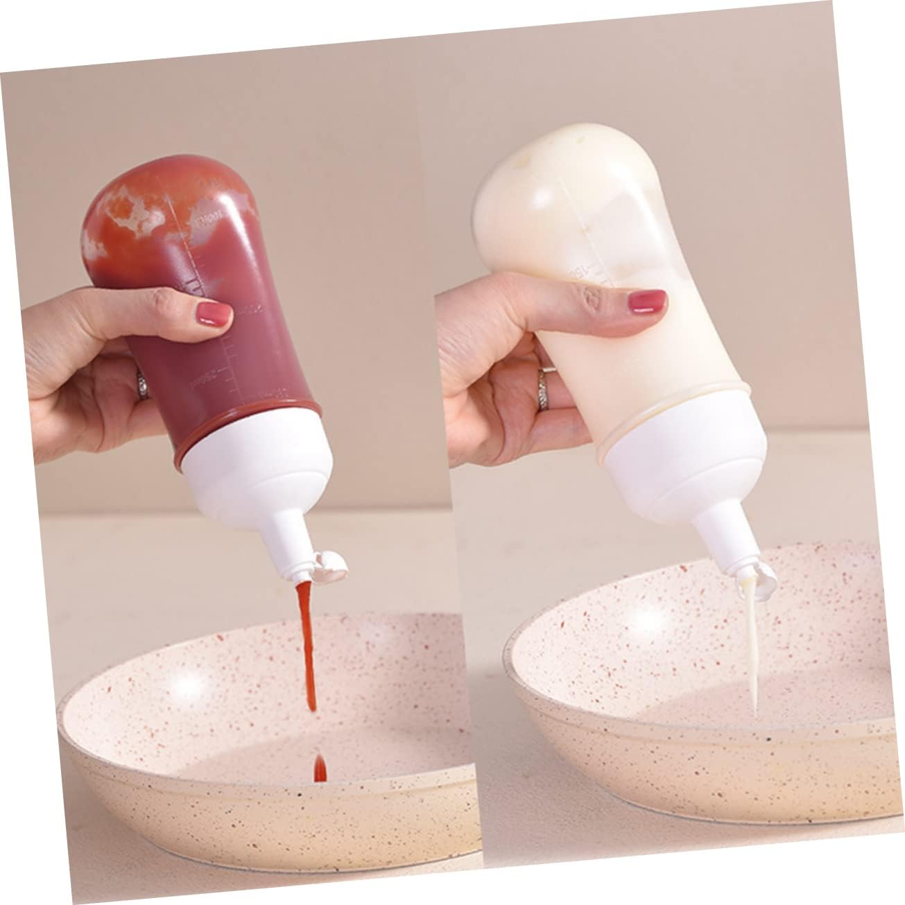 2x 350ml Squeeze Bottles Kitchen Condiment Dressing Dispensers