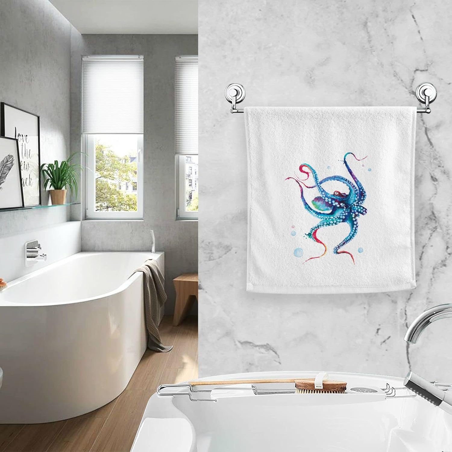 ALAZA Octopus Hand Towels Luxury Soft Cotton Bath Towels for Bathroom Sets