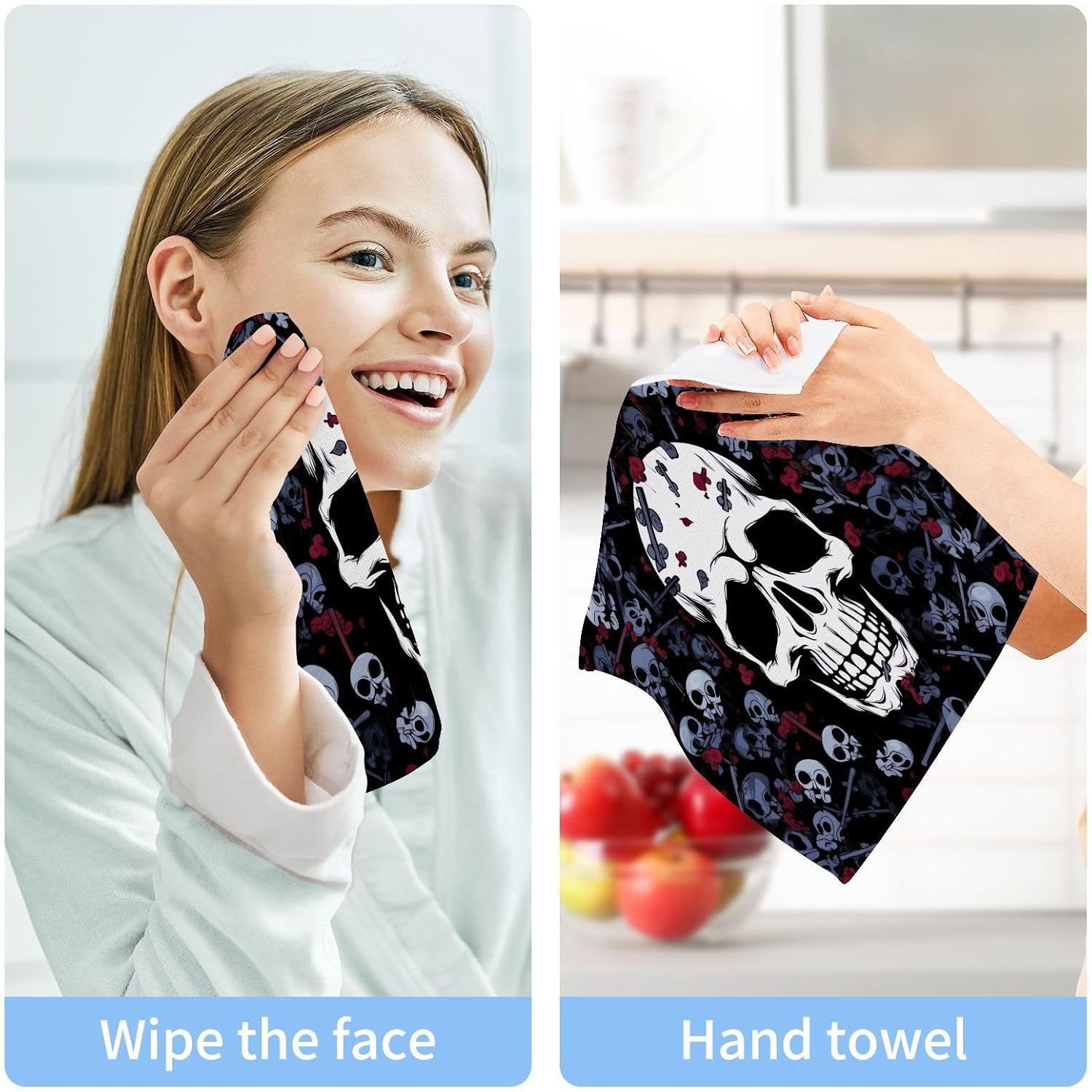 Yettasbin Skull Washcloth 2-Pack Perfect for Grooming 12x12 inches
