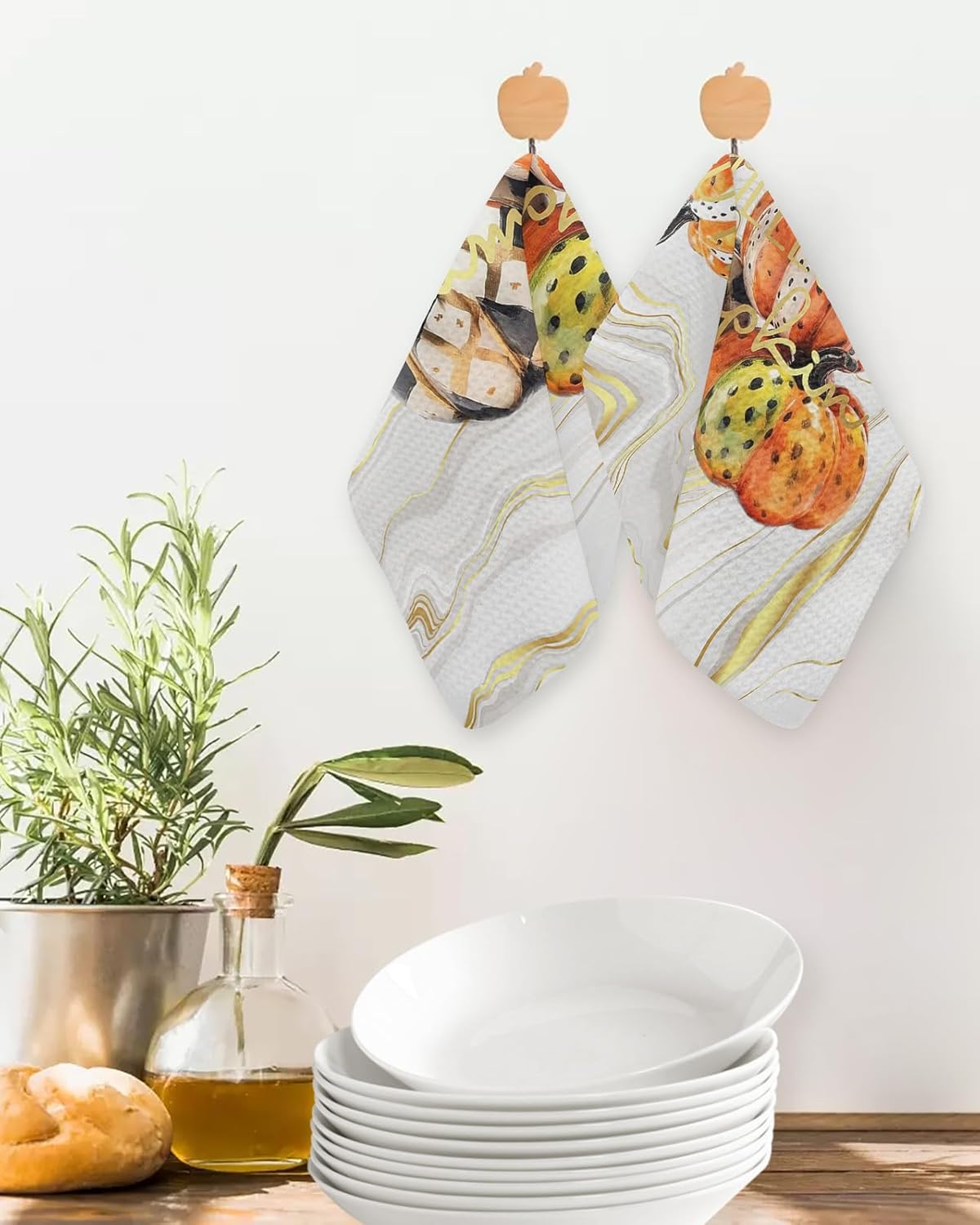Falaniique Marble Pumpkins Waffle Towel Set of 2