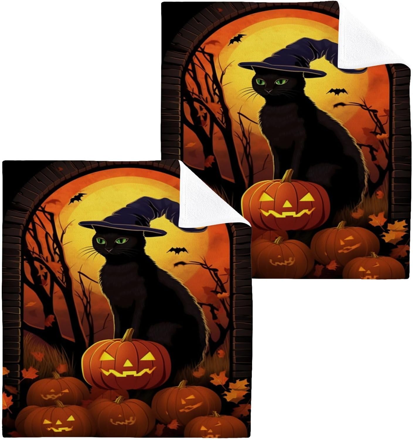 Halloween Cat Washcloth 2-Pack Soft AbsorbentReusable for Babies Kids