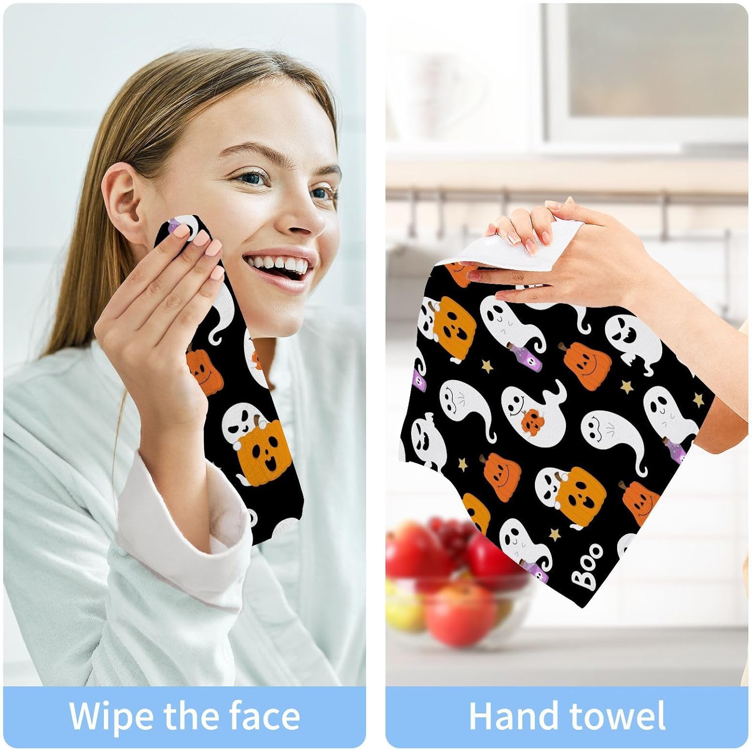 Halloween Ghost Washcloths 2 Pack Soft Absorbent Towels