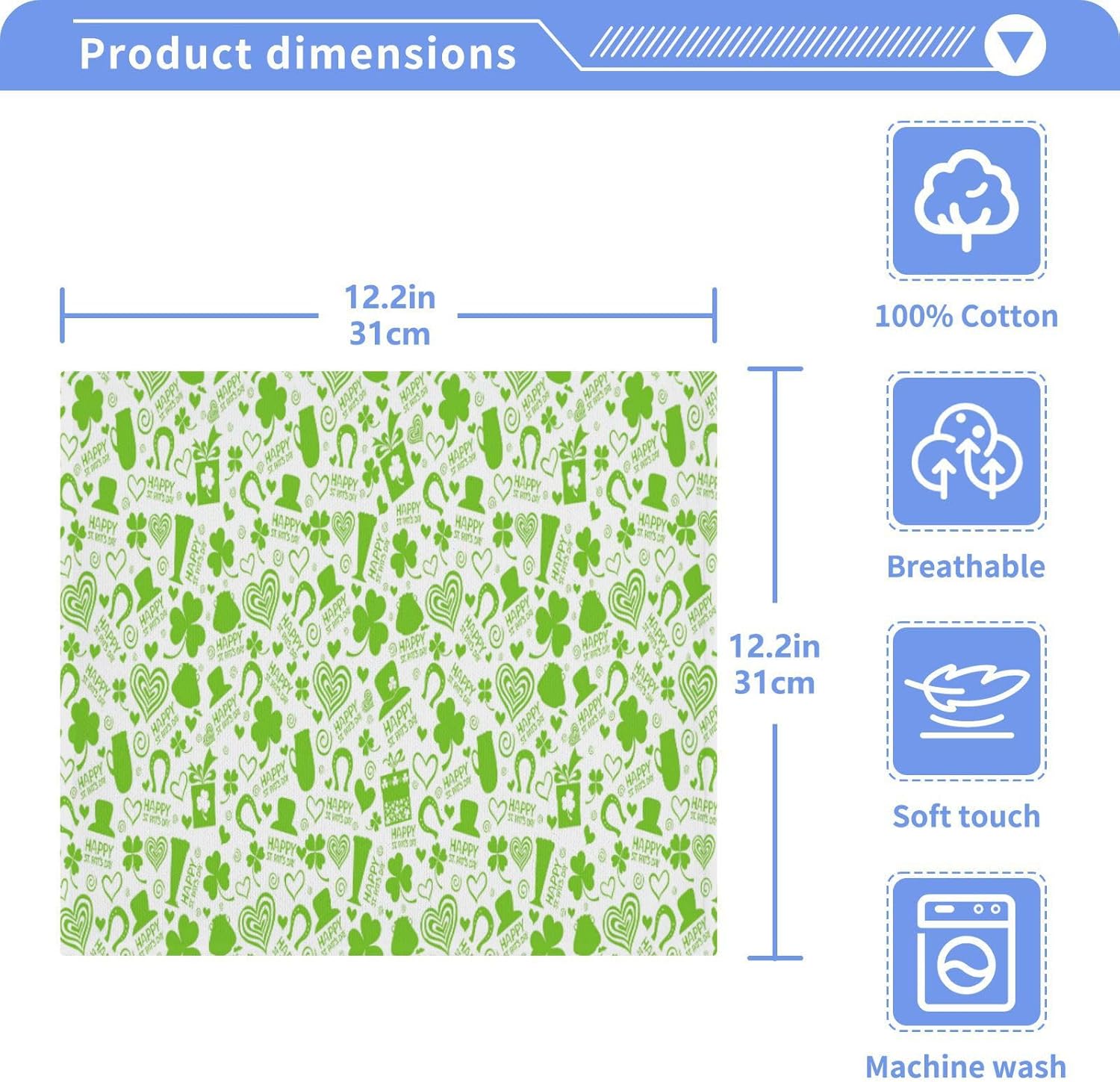 St Patricks Day Clover Washcloths Soft AbsorbentReusable Towels for Baby Adults