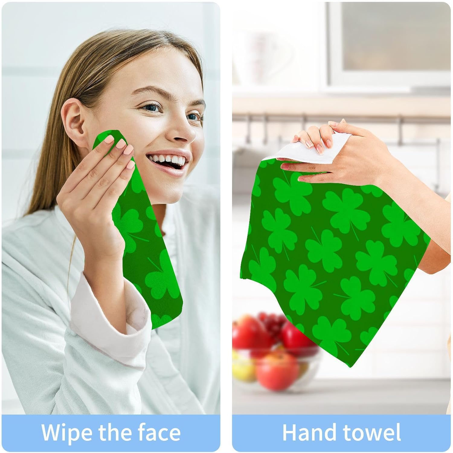 St Patricks Day Clover - 2-Pack _soft Cotton Baby Face Towels Reusable Durable