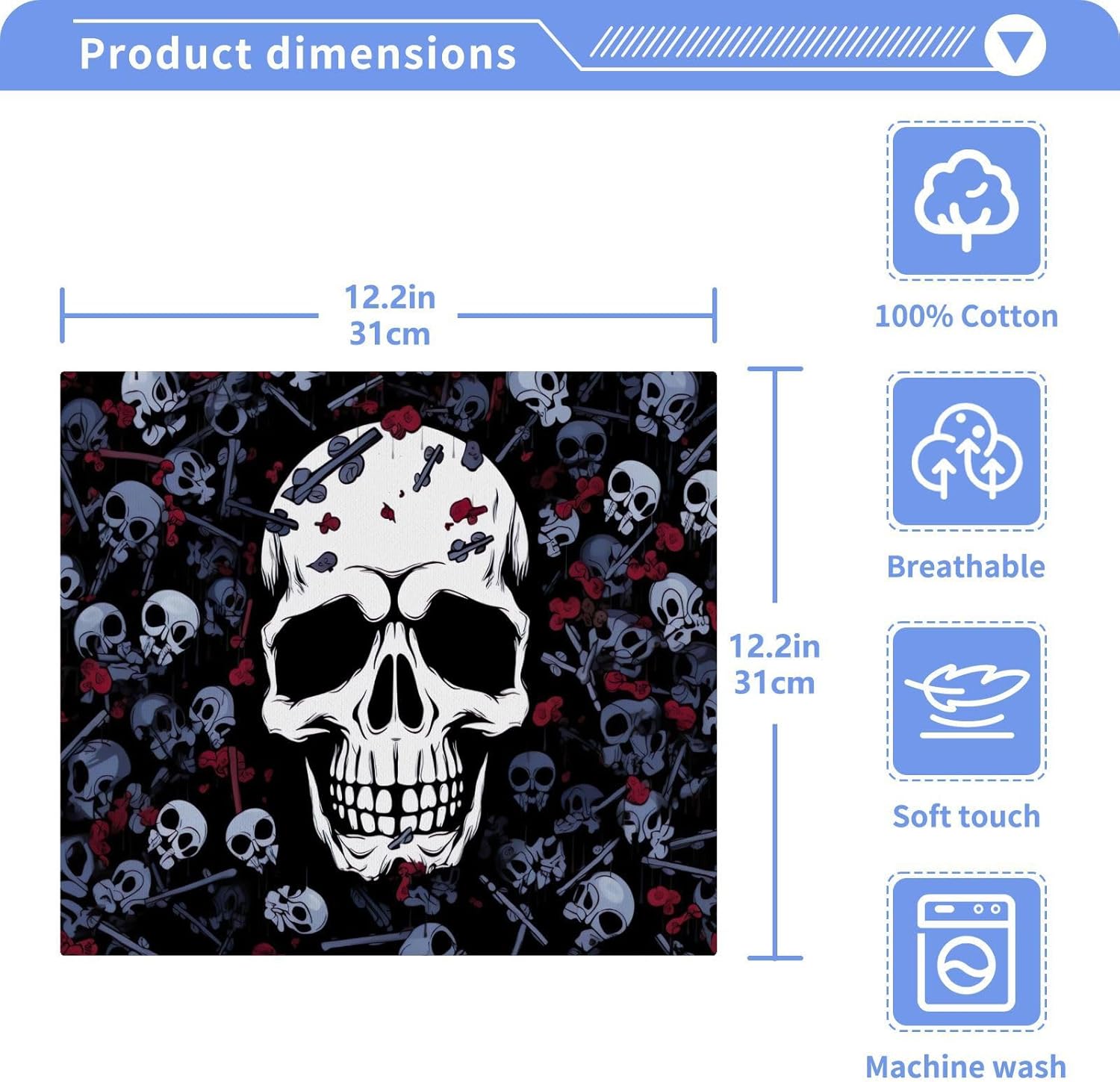 Yettasbin Skull Washcloth 2-Pack Perfect for Grooming 12x12 inches