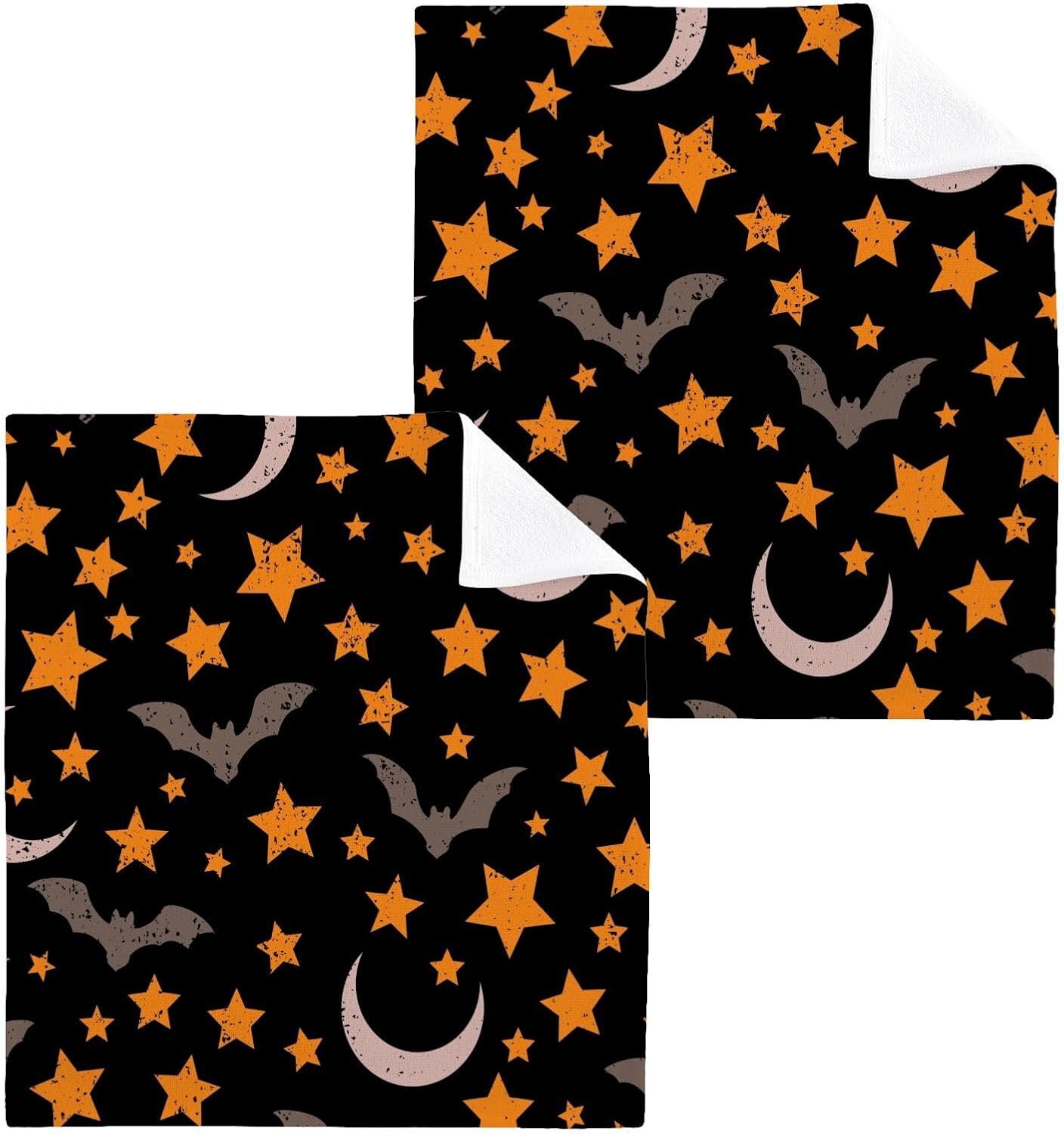 Halloween Bat Star Washcloth Set Soft Reusable 12x12 inch