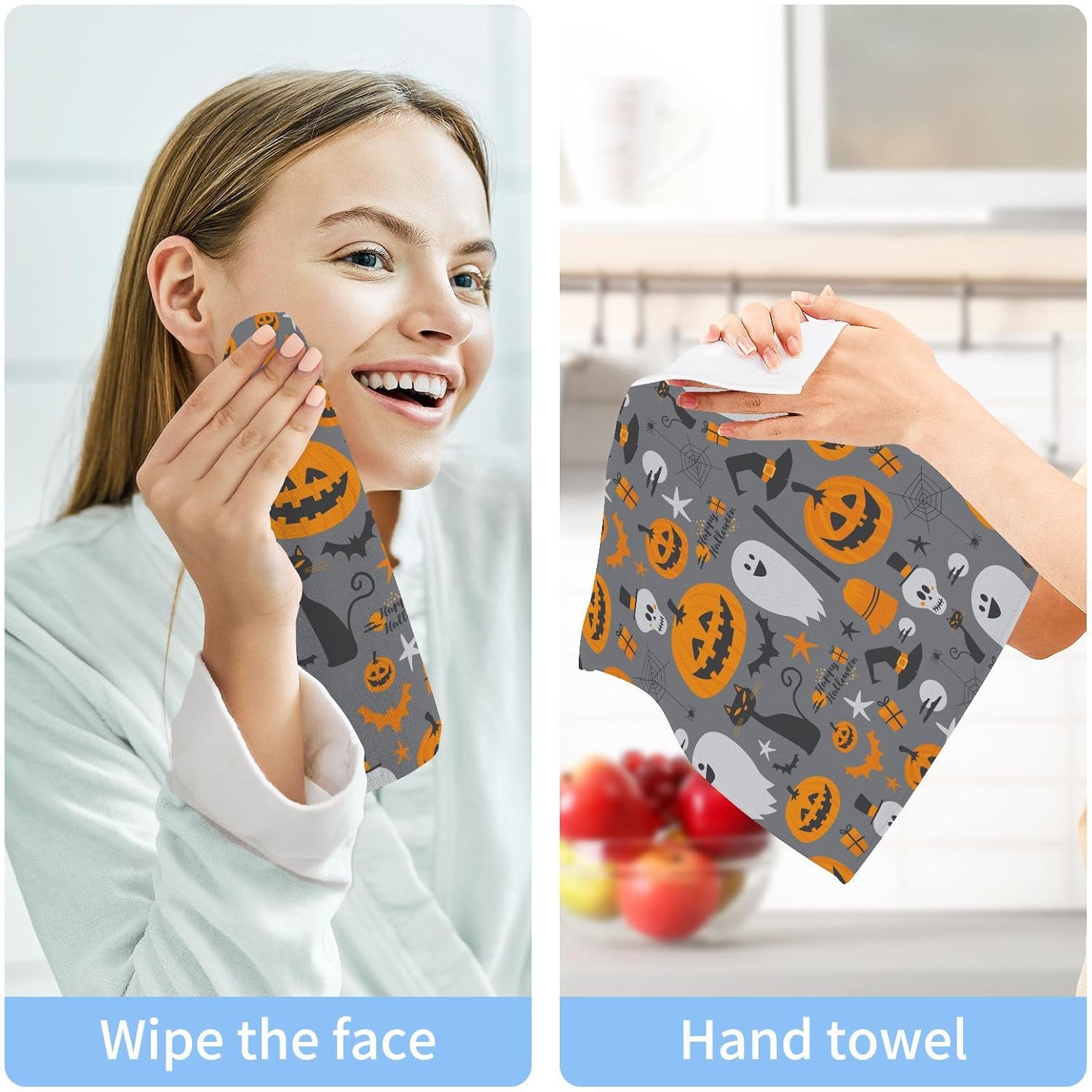 Halloween pumpkin ghost washcloths