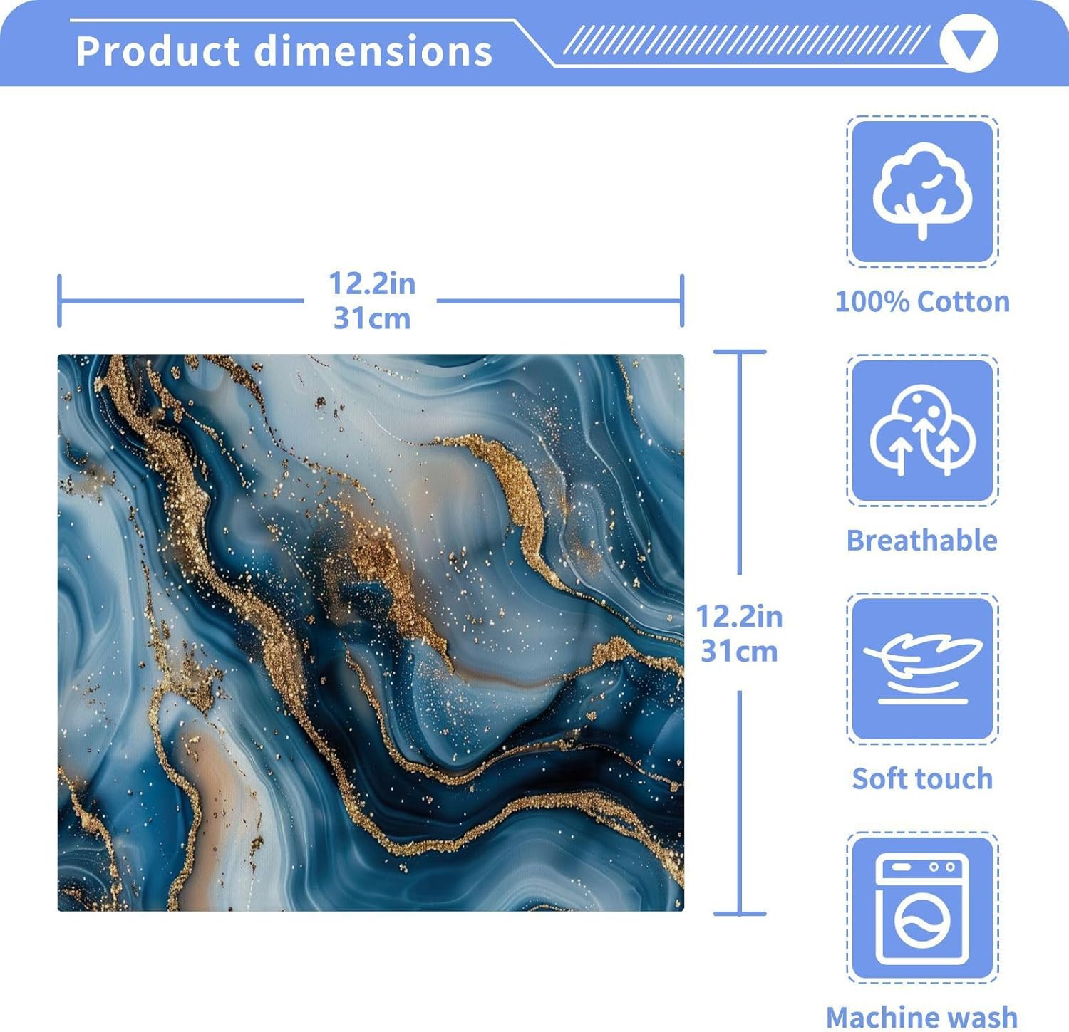 Blue Gold Marble Washcloths 2 Pack Soft Absorbent Towels