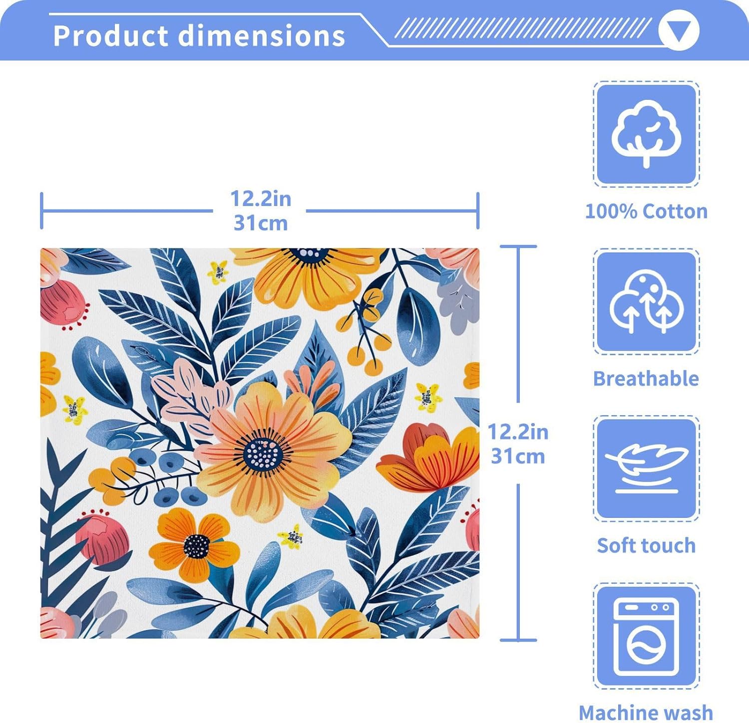 Flower Twig Washcloth Set for Babies 2-Pack Soft Reusable 12x12 Inch
