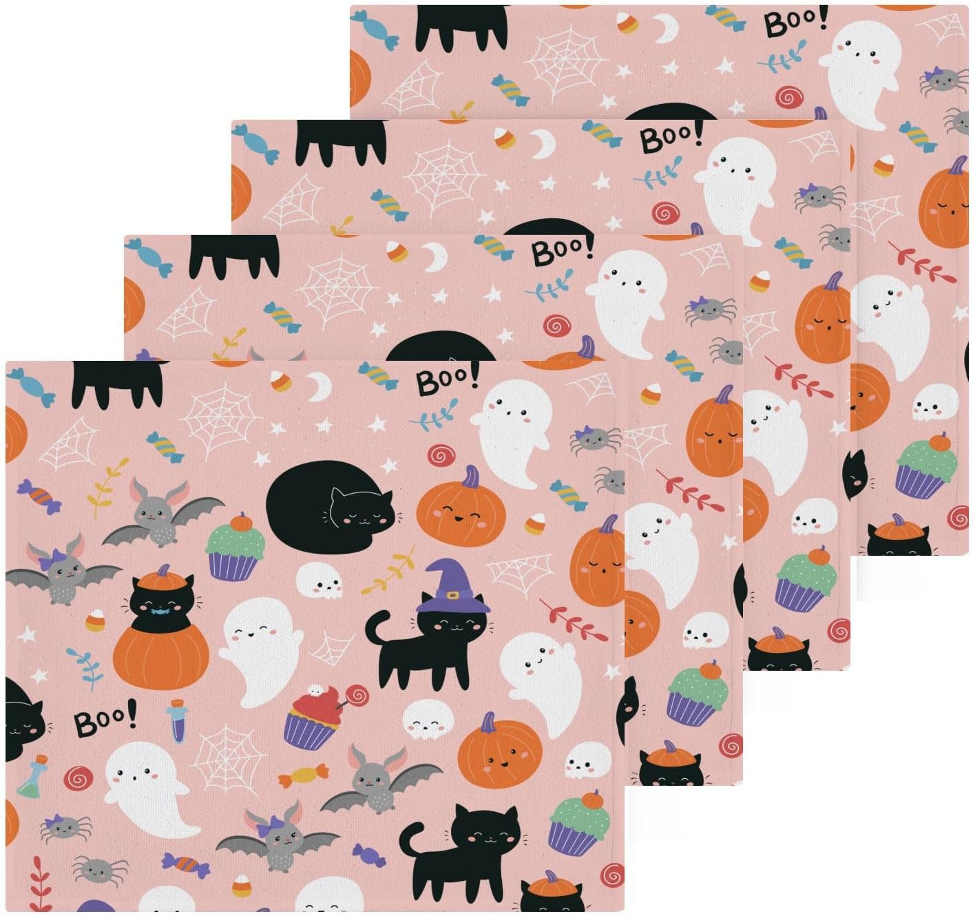 Cat Halloween Washcloth Set -Reusable Soft 12x12 Pkg of 2