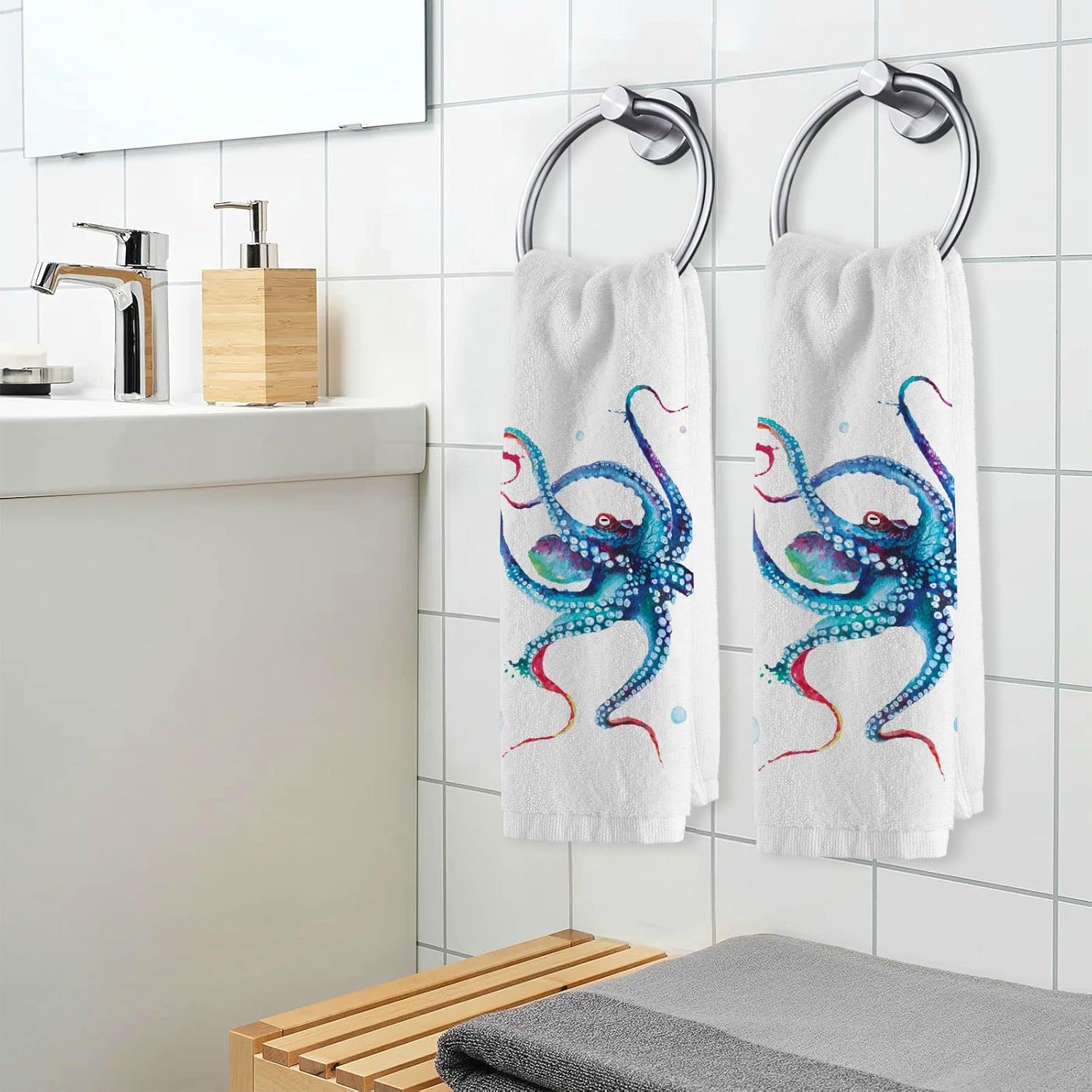 ALAZA Octopus Hand Towels Luxury Soft Cotton Bath Towels for Bathroom Sets