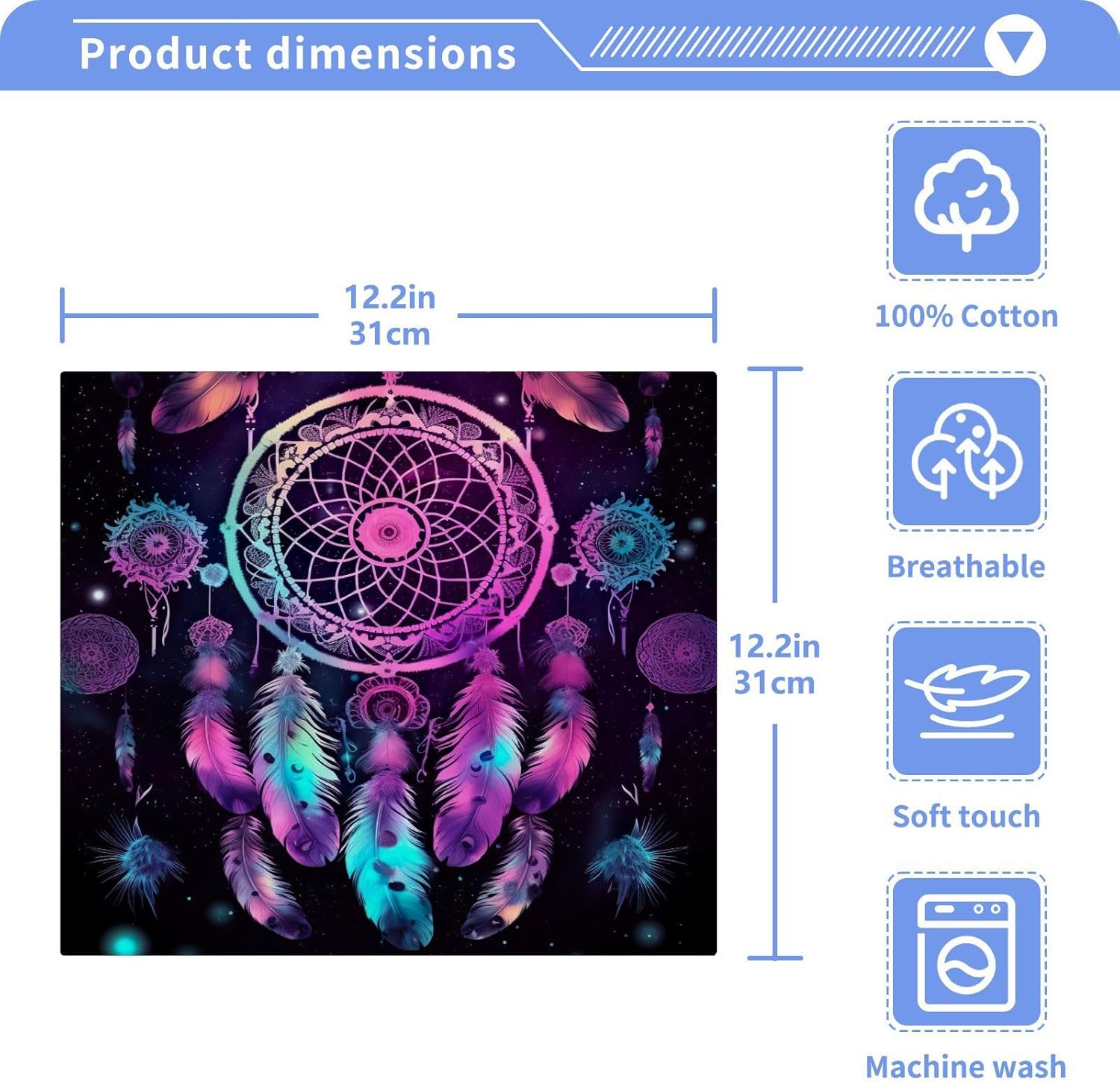 Dreamcatcher Washcloths 2 Pack Soft Absorbent Cotton Face Towels