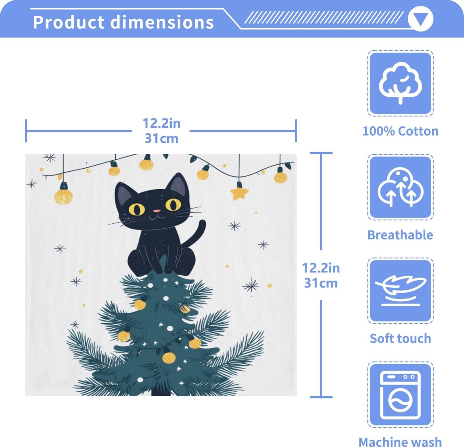 Xigua Christmas Tree Multi-Purpose Cat Washcloth Set of 2-12