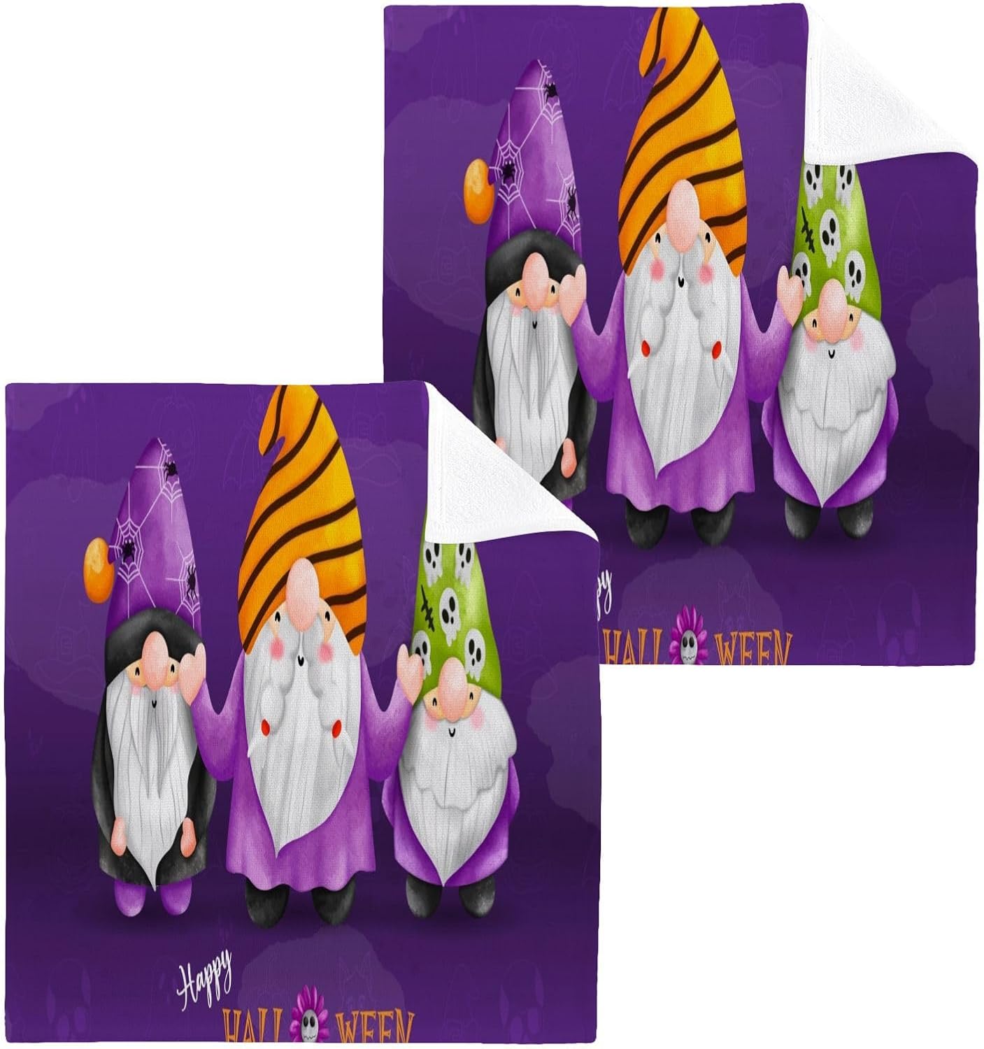 Halloween Gnome Washcloth Set 2-Piece Soft Reusable