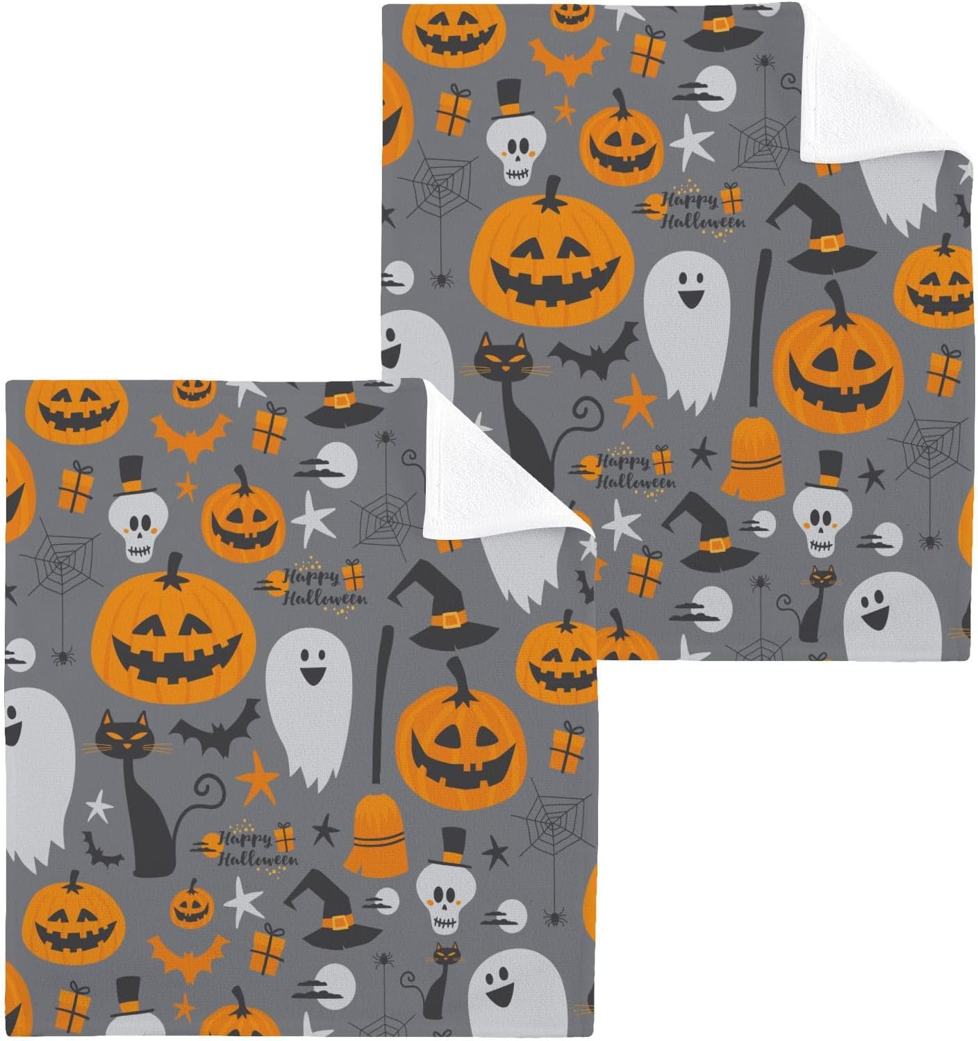 Halloween pumpkin ghost washcloths