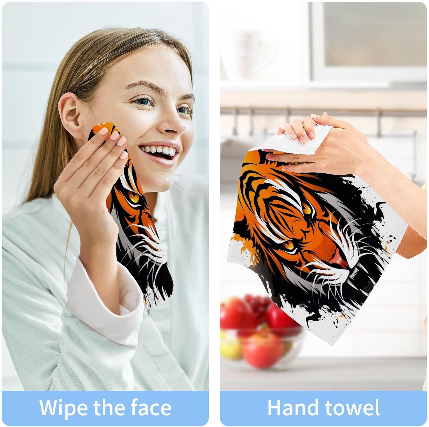 YETTASBIN - Tiger Face Towels Soft AbsorbentReusable Eco-Friendly Washcloth 12x12 inch