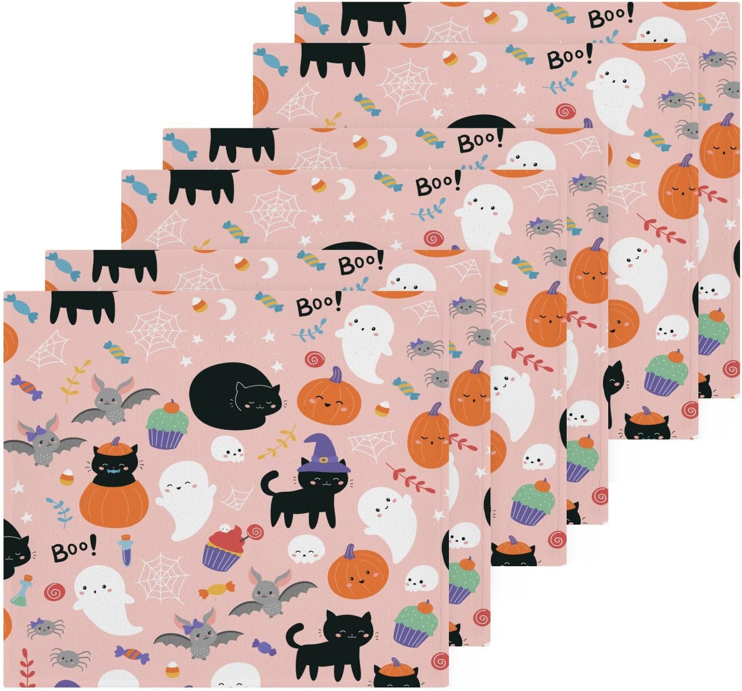 Cat Halloween Washcloth Set -Reusable Soft 12x12 Pkg of 2