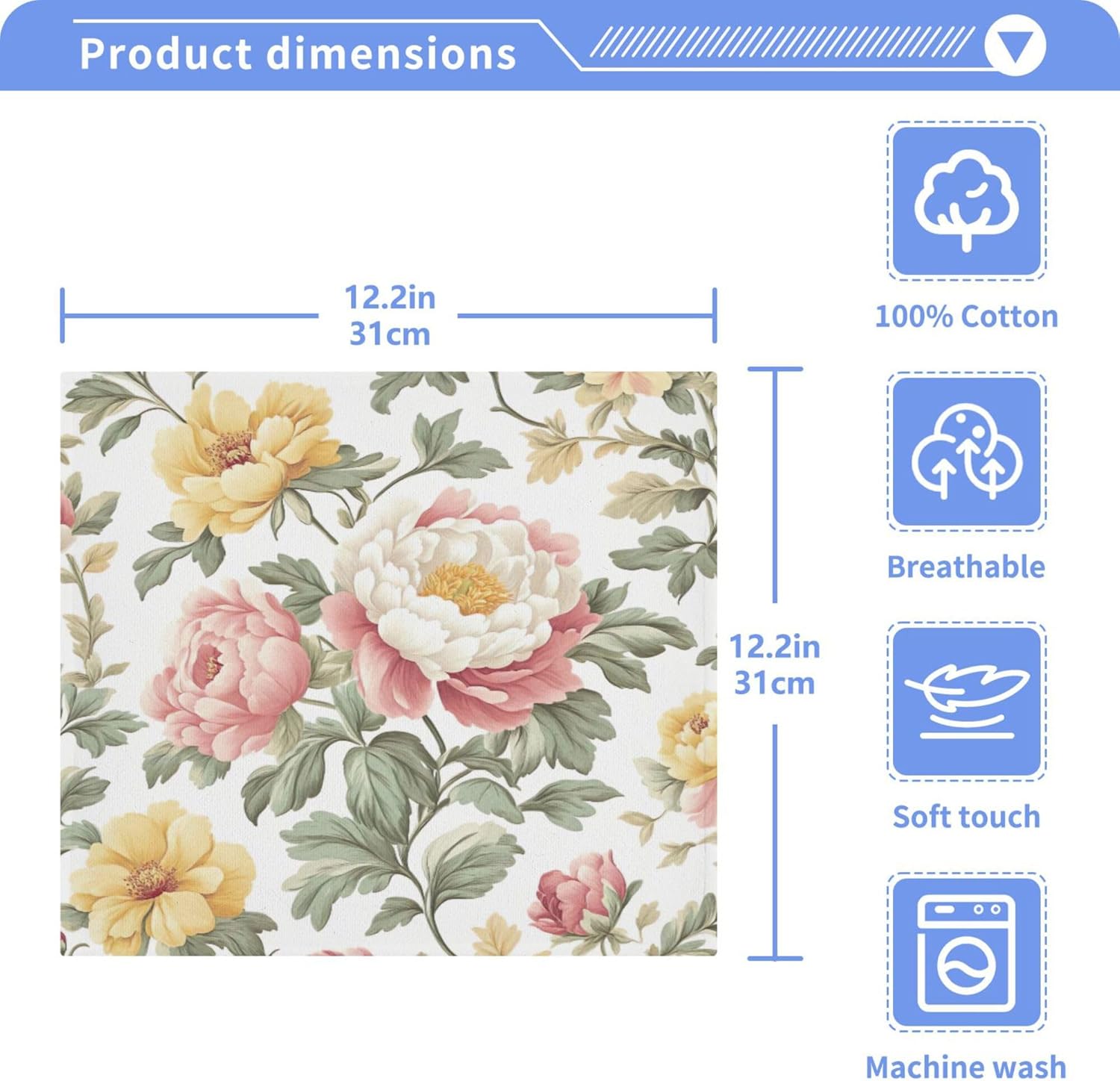 Xigua Peonies Washcloth Set - Fast Drying Super Absorbent Multi-Purpose Towels