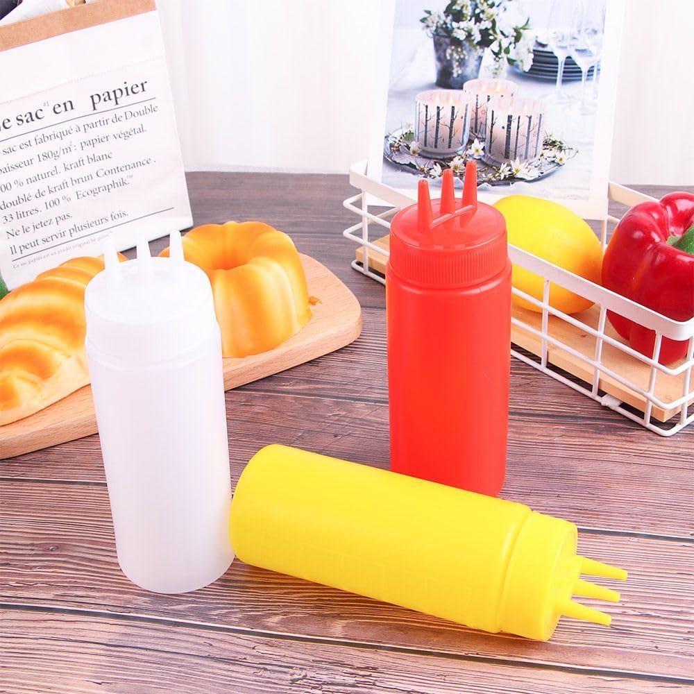 3 Holes Condiment Squeeze Bottles Durable Leak-Proof Design