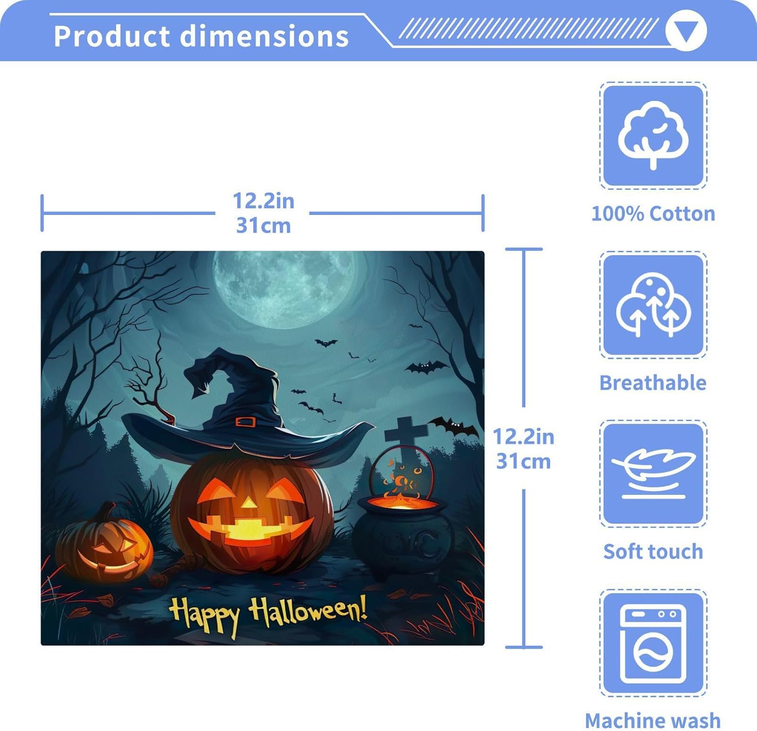 Halloween-Friendly pumpkin face towel 12x12-inch soft absorbent washable