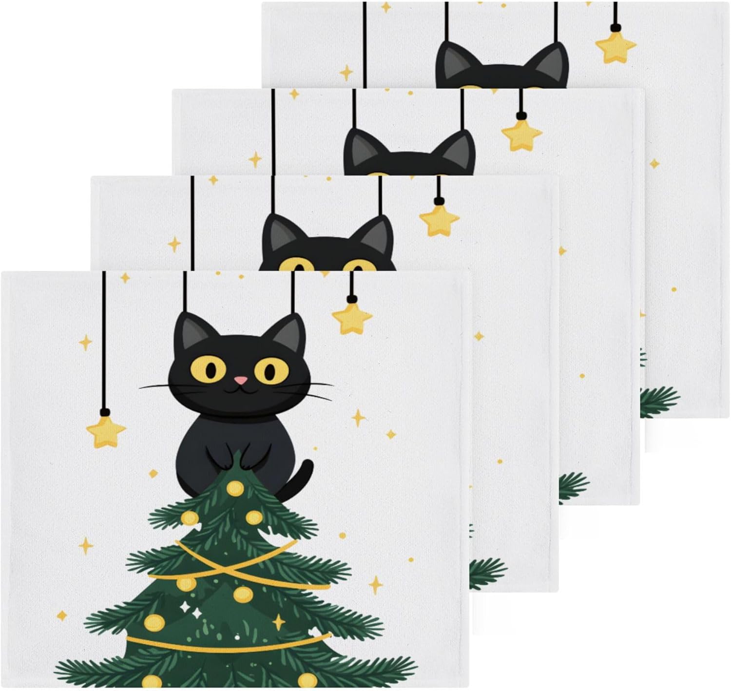 Xigua Christmas Tree Cat Washcloth Set 2-12 12x12 Inch