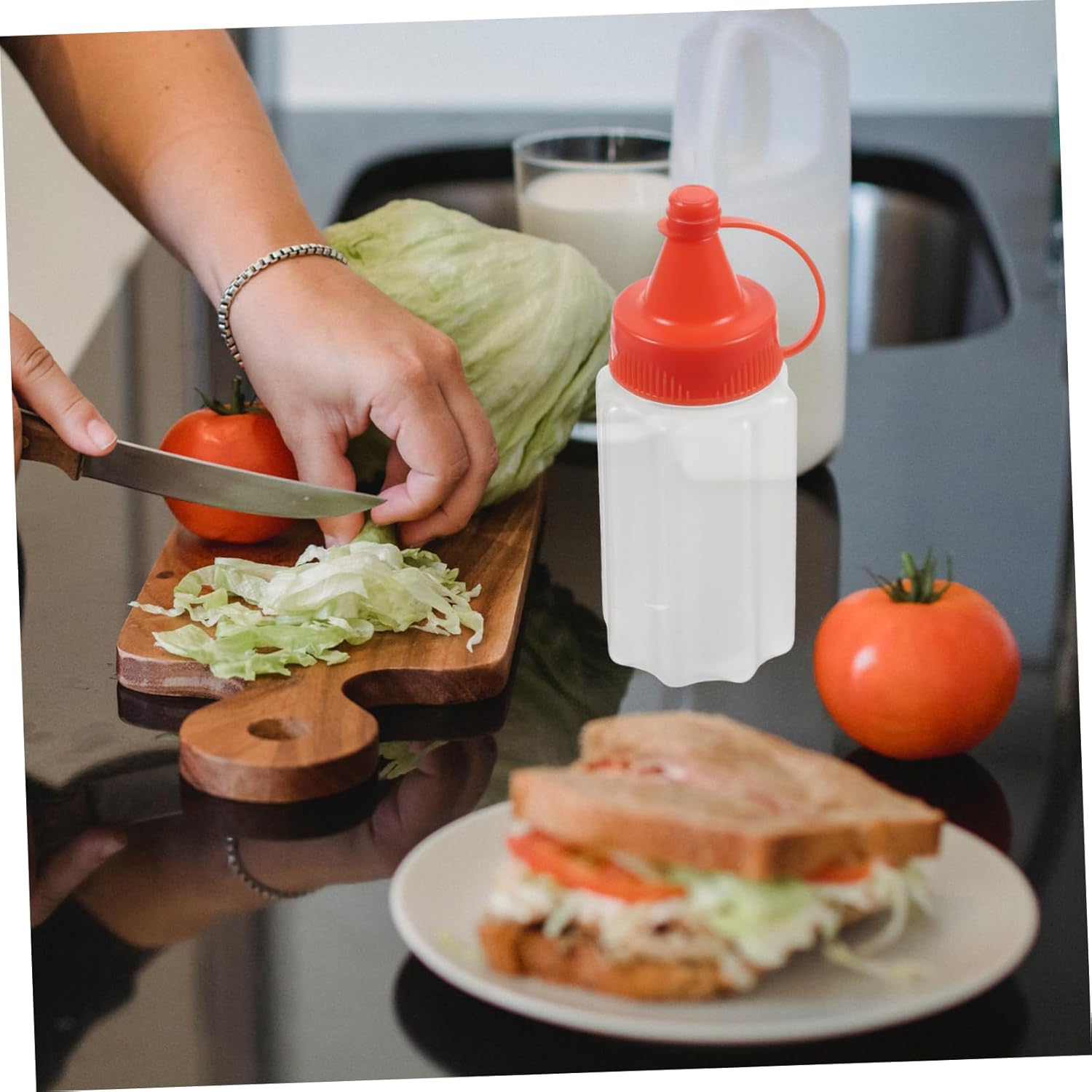 DECHOUS 4pcs Reusable Condiment Squeeze Bottles